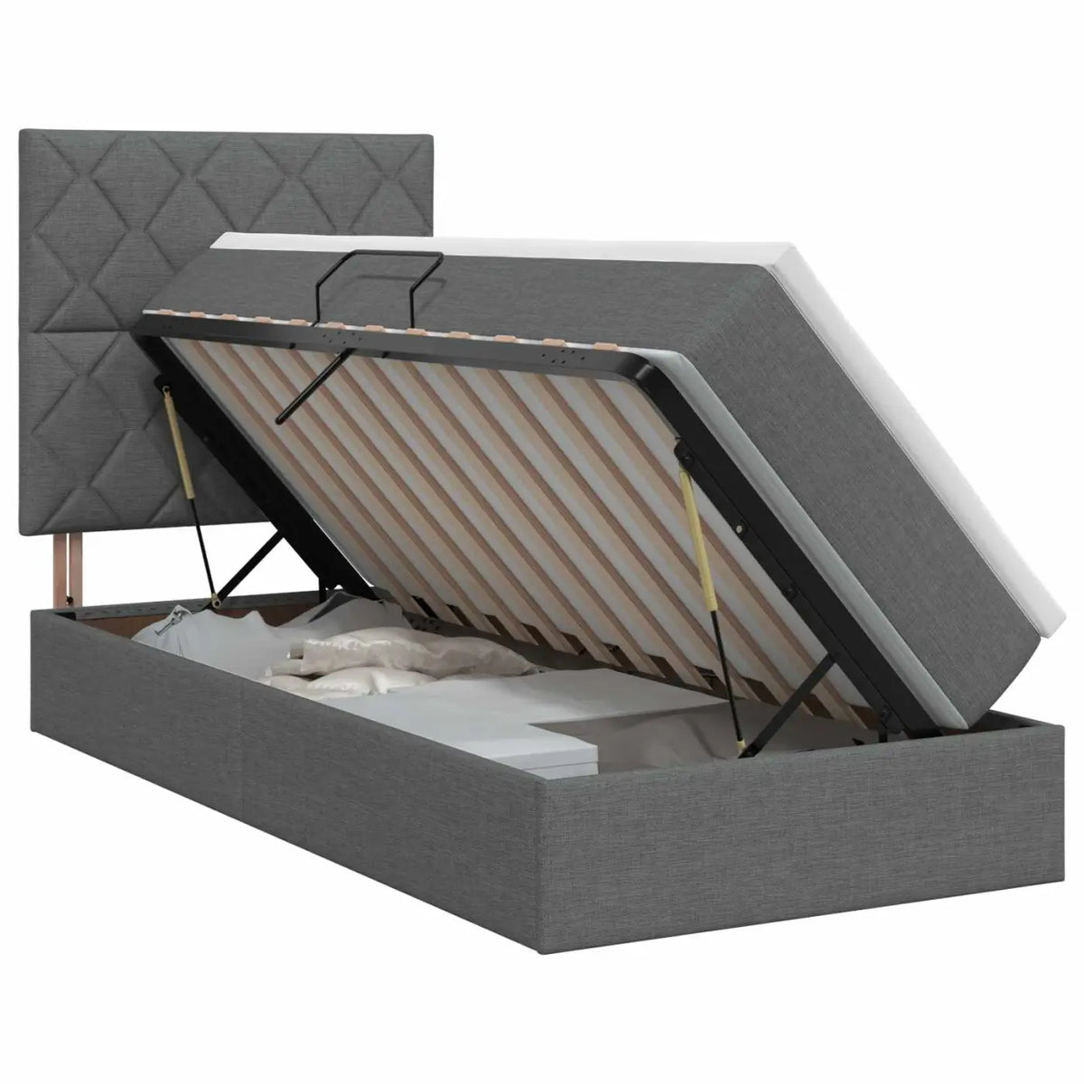 Lit avec rangement et matelas Gris foncé 90 x 190 cm tissu - XIOS