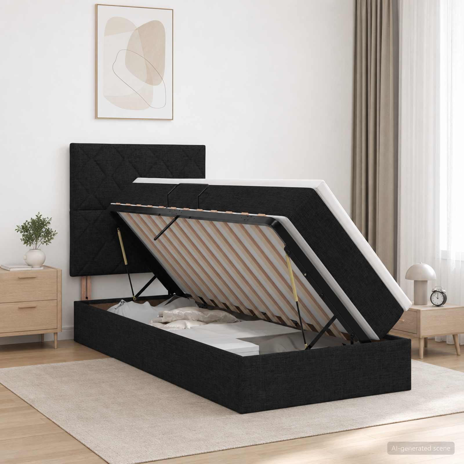 Lit de rangement LED avec matelas Noir 90 x 200 cm Tissu