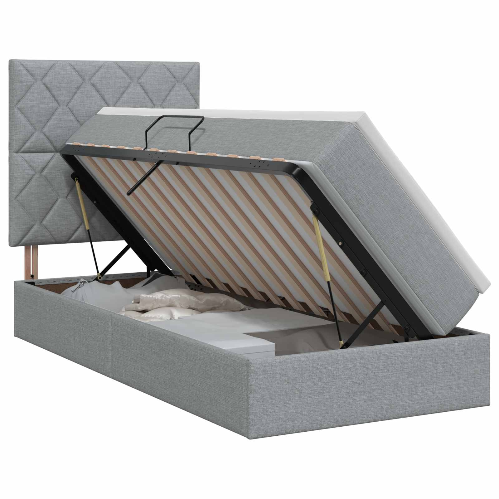 Lit avec rangement et matelas Gris clair 90 x 200 cm tissu