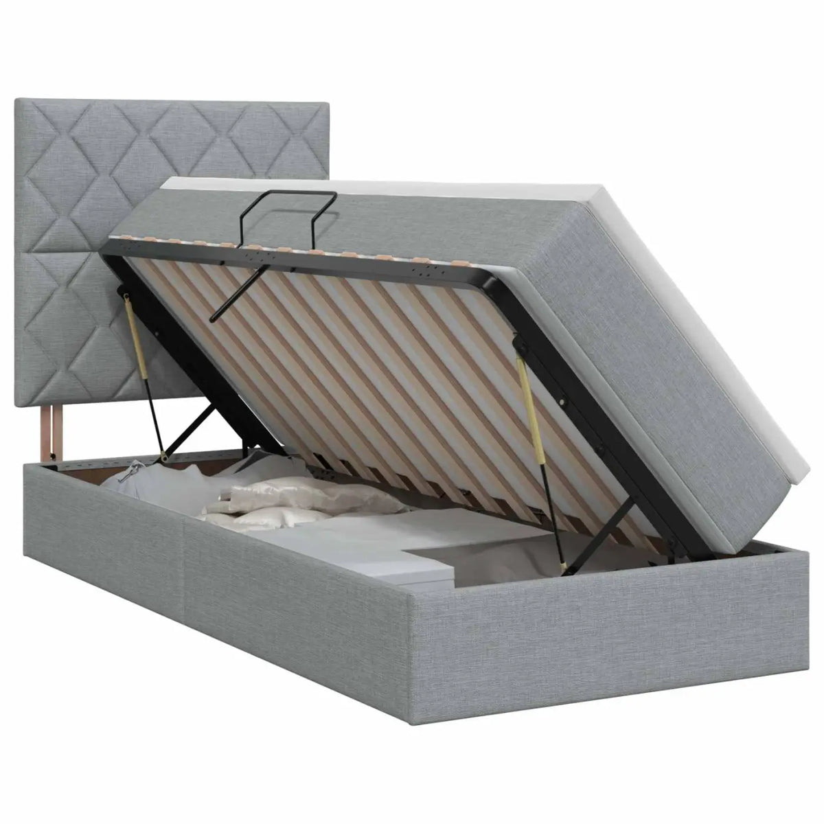 Lit avec rangement et matelas Gris clair 90 x 200 cm tissu - XIOS