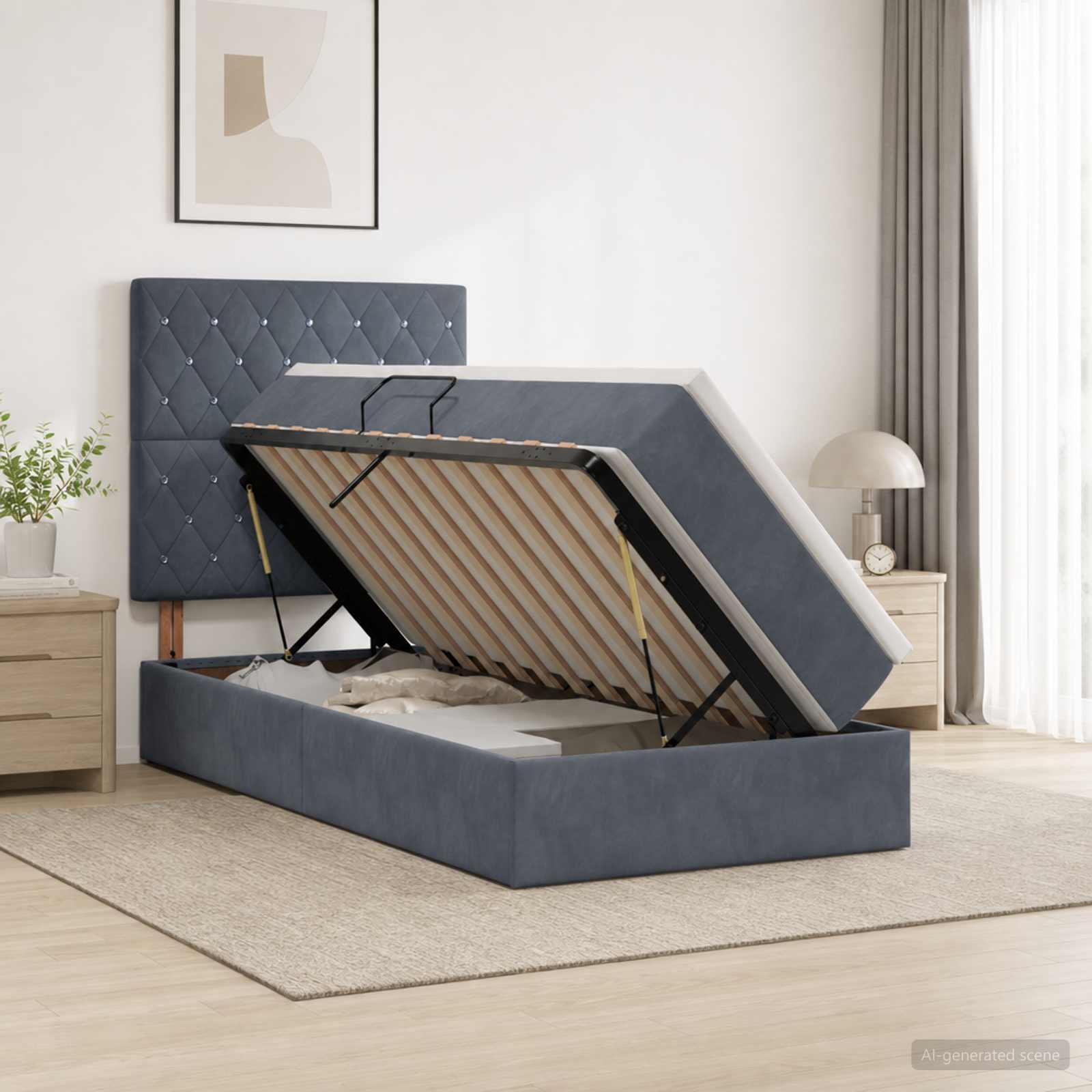 Lit avec rangement et matelas Gris foncé 90 x 200 cm Velours