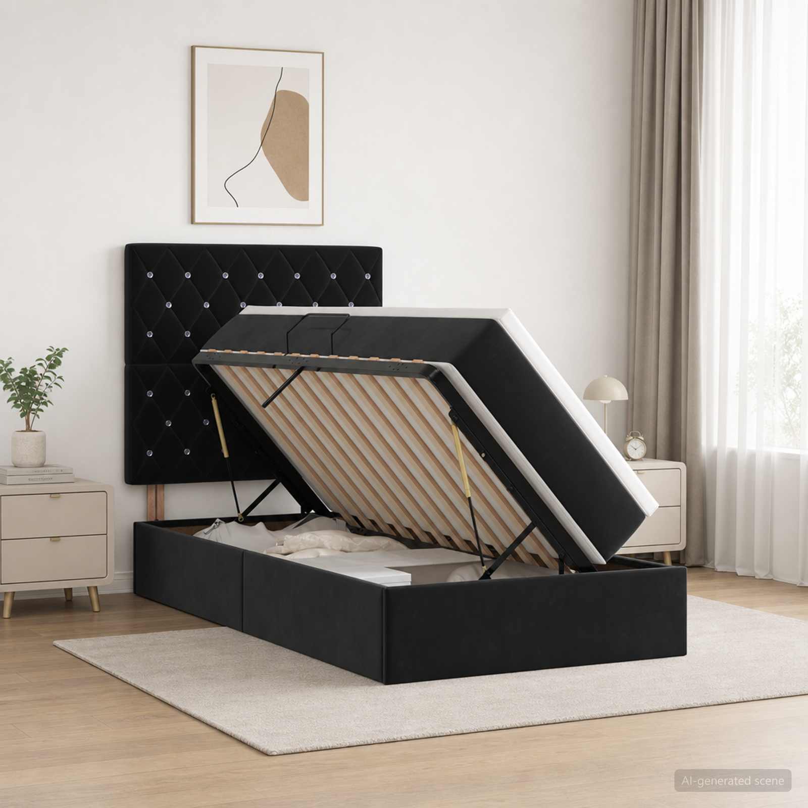 Lit de rangement LED avec matelas Noir 100 x 200 cm Velours