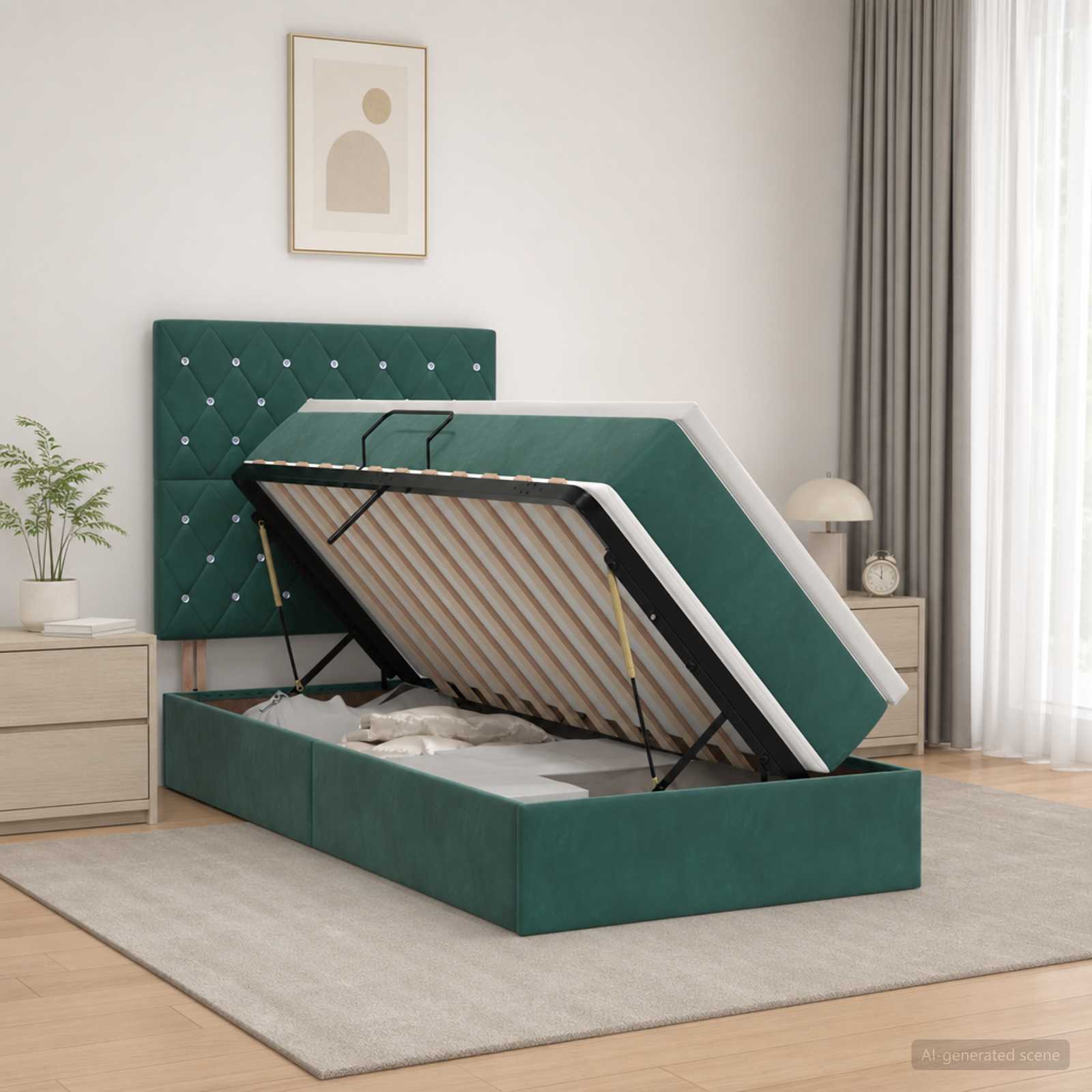 Lit de rangement LED avec matelas Vert foncé 90 x 200 cm