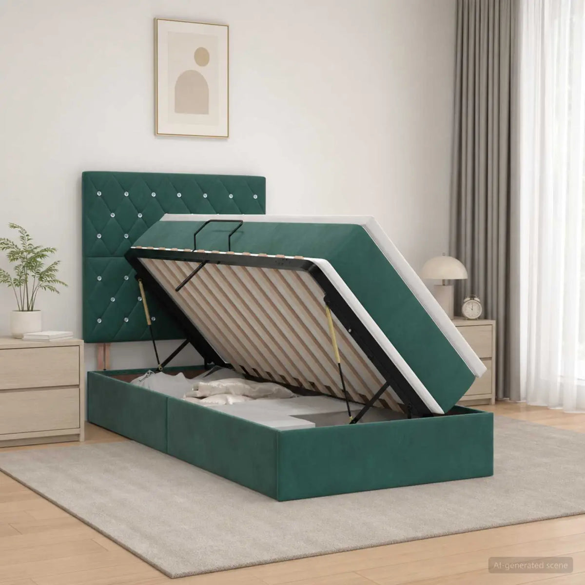 Lit de rangement LED avec matelas Vert foncé 100 x 200 cm - XIOS