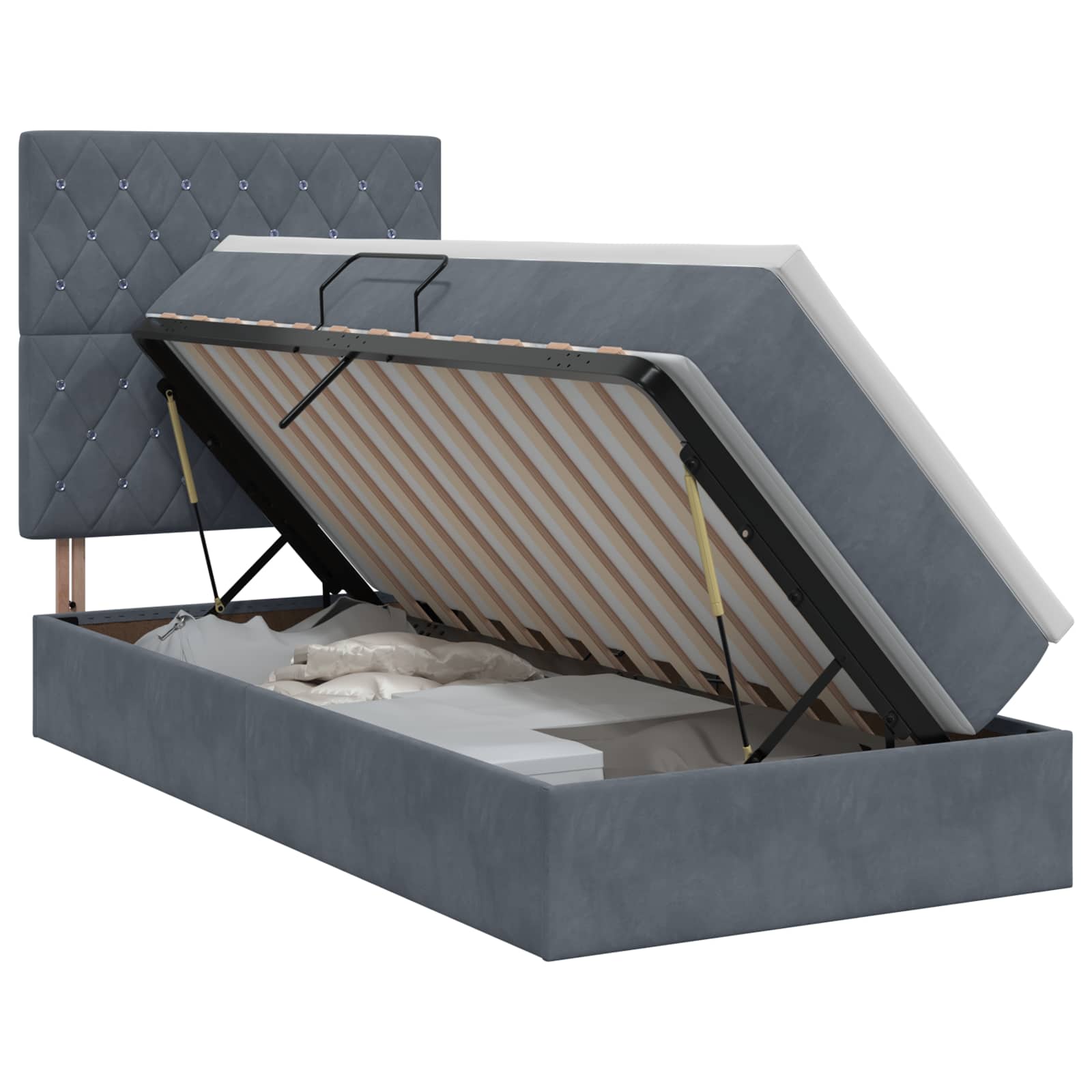 Lit avec rangement et matelas Gris foncé 90 x 200 cm Velours