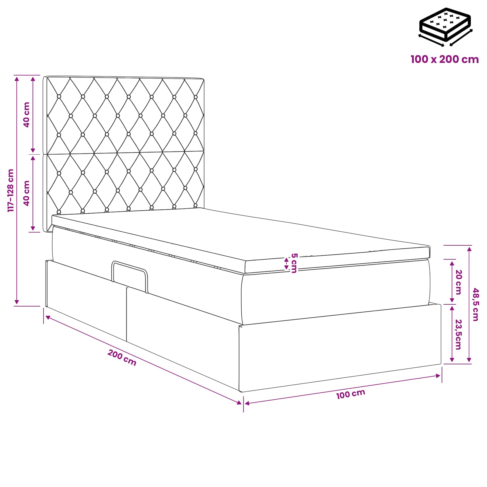 Lit avec rangement et matelas Vert foncé 100 x 200 cm Velours