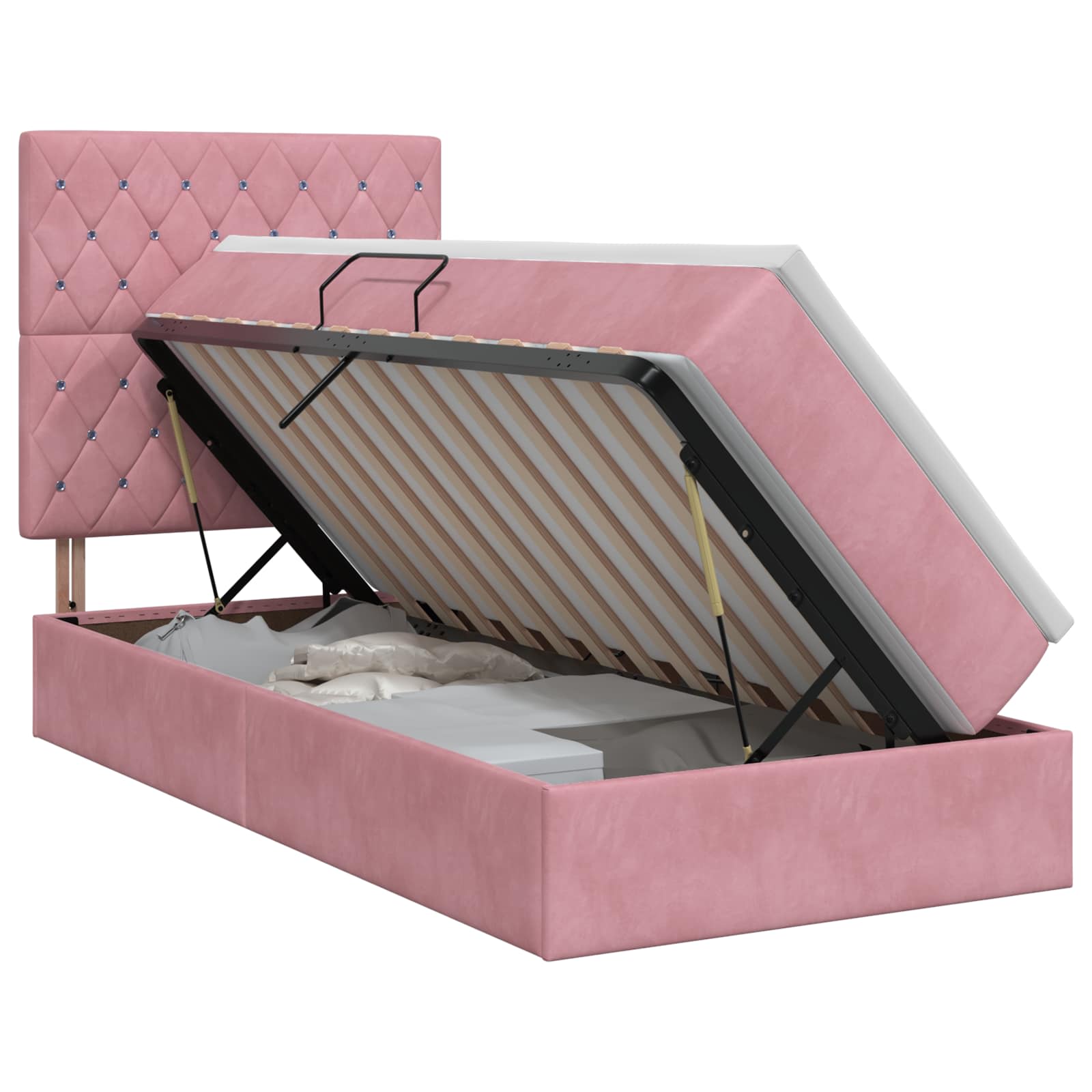 Lit avec rangement et matelas Rose 100 x 200 cm Velours - XIOS