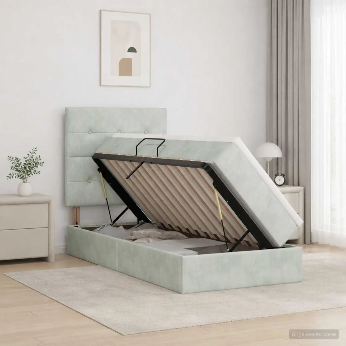 Lit de rangement LED avec matelas Gris clair 100 x 200 cm - XIOS