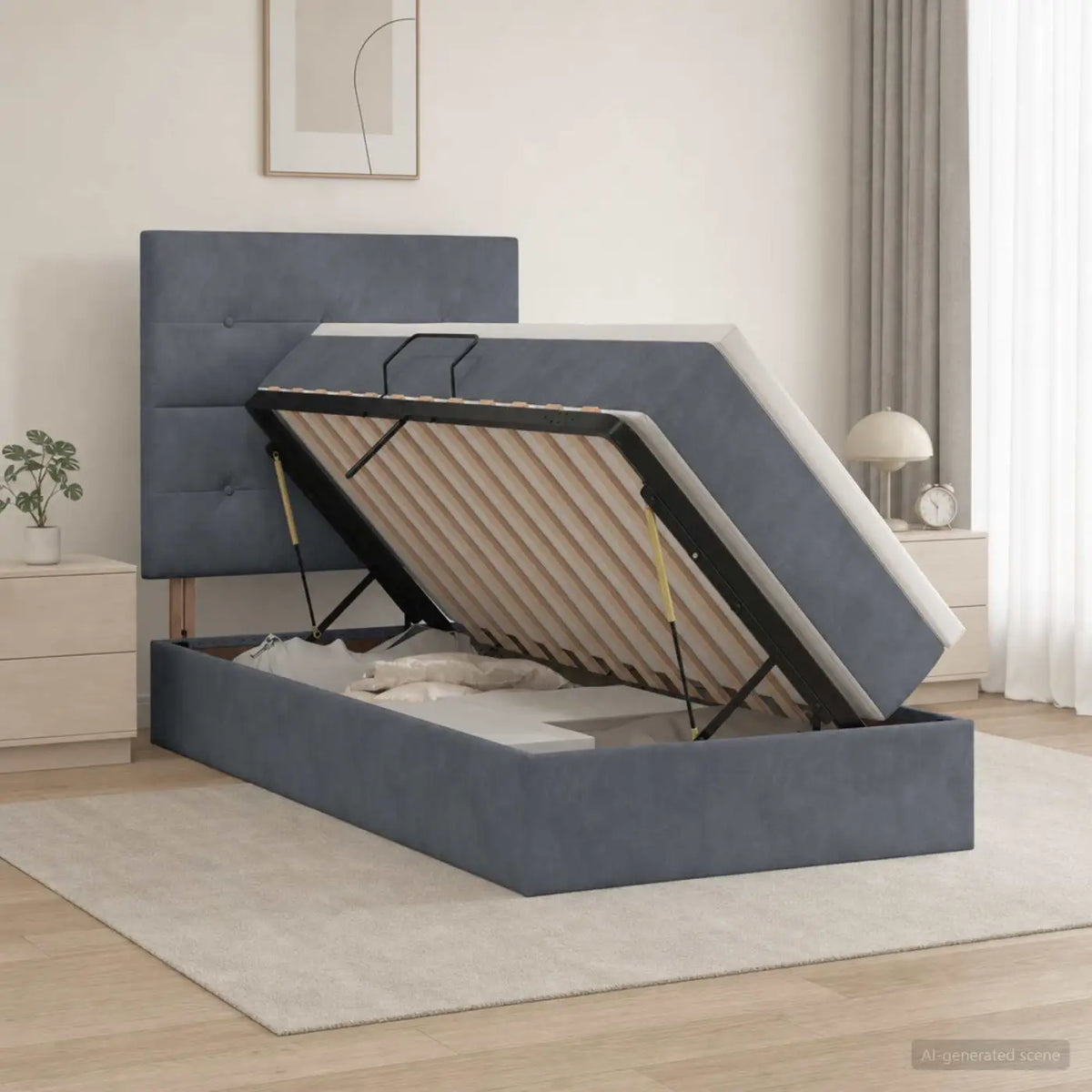 Lit de rangement LED avec matelas Gris foncé 100 x 200 cm - XIOS