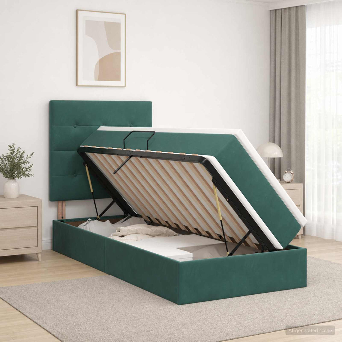 Lit avec rangement et matelas Vert foncé 90 x 200 cm Velours