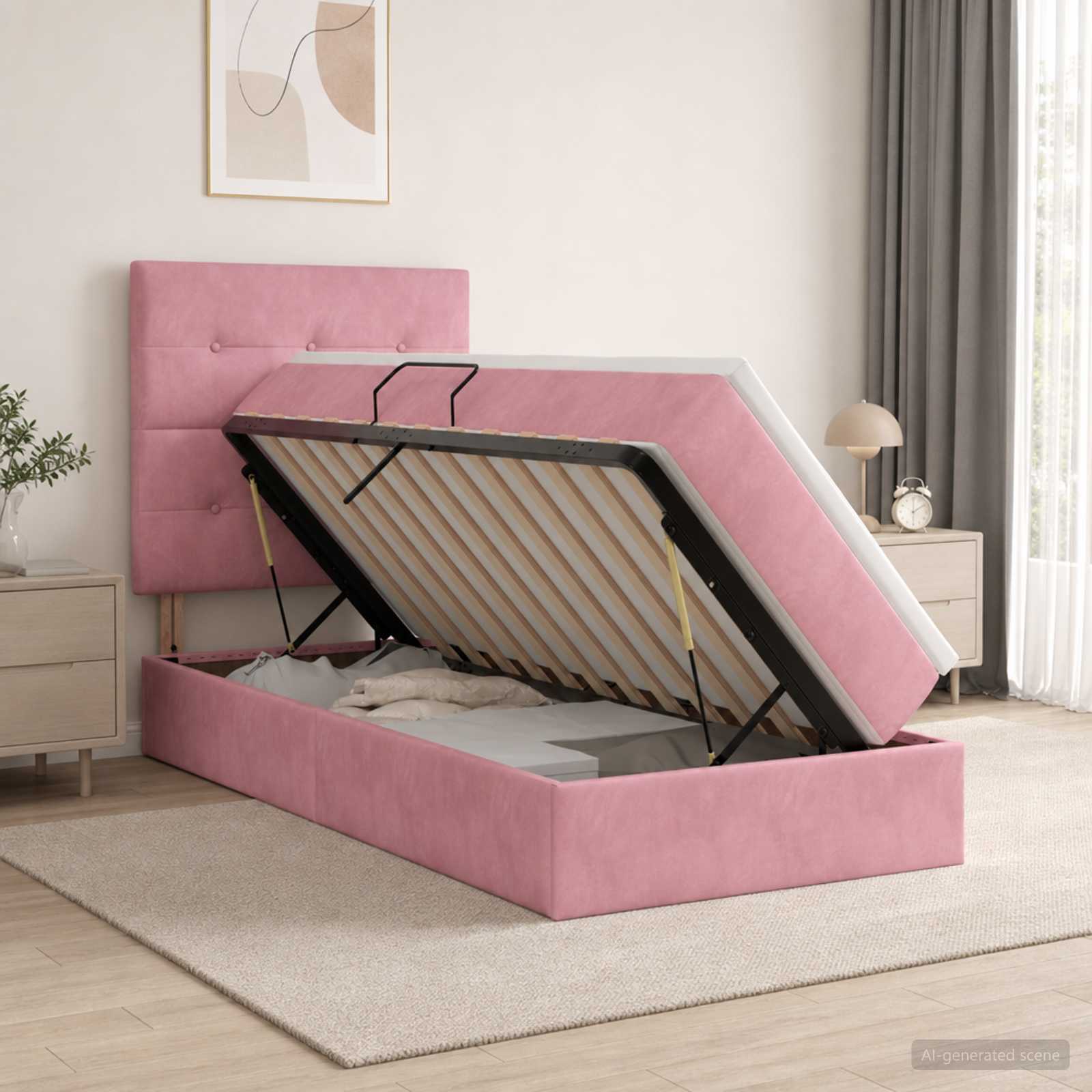 Lit de rangement LED avec matelas Rose 90 x 190 cm Velours