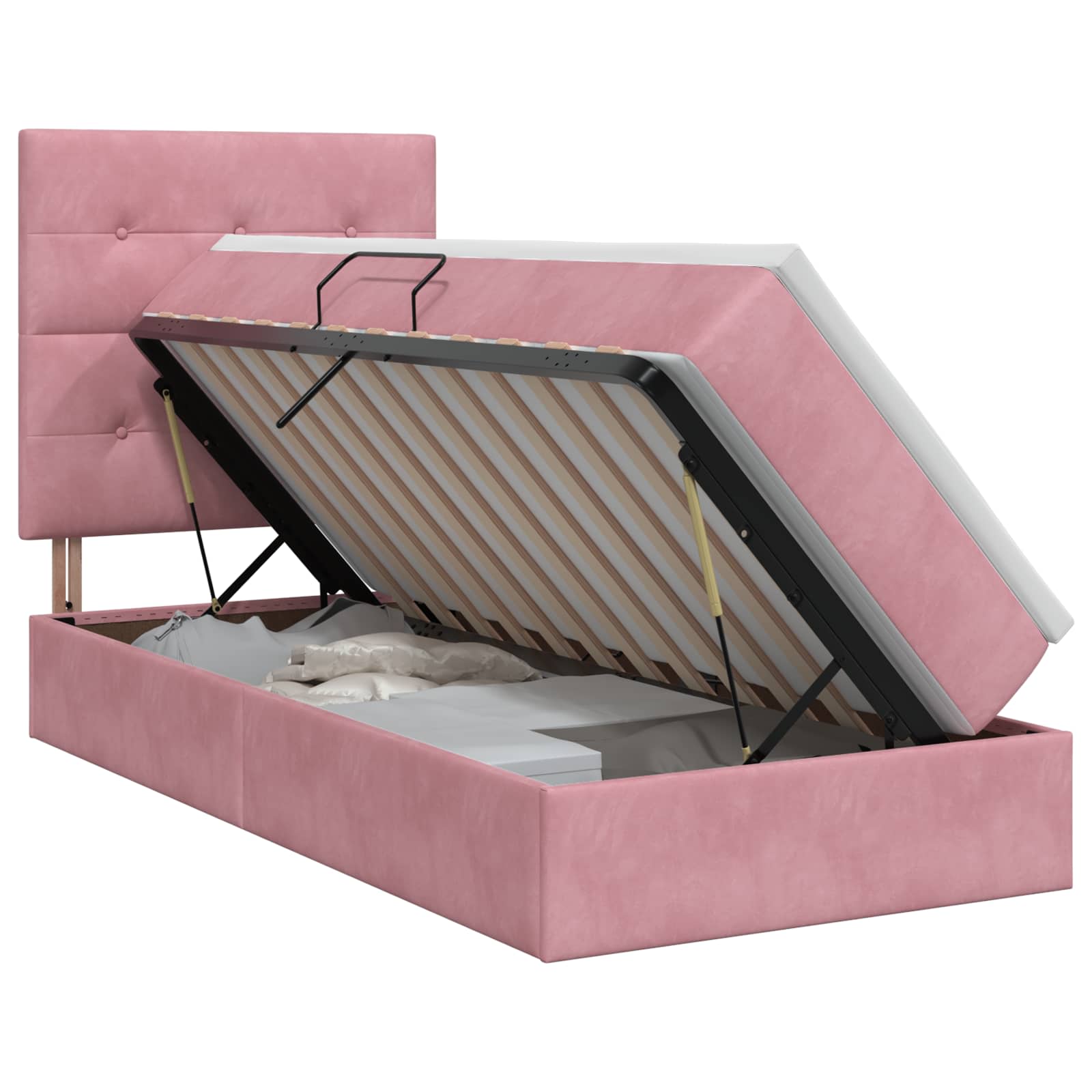Lit avec rangement et matelas Rose 90 x 190 cm Velours