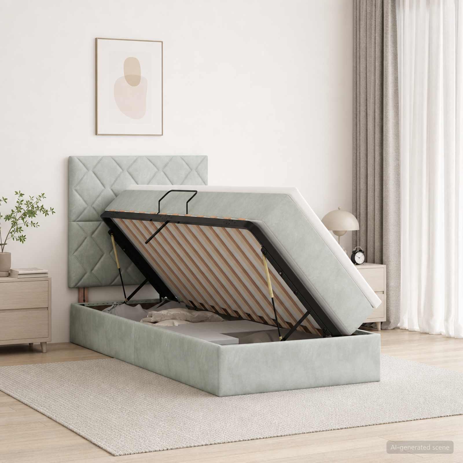Lit de rangement LED avec matelas Gris clair 90 x 200 cm - XIOS