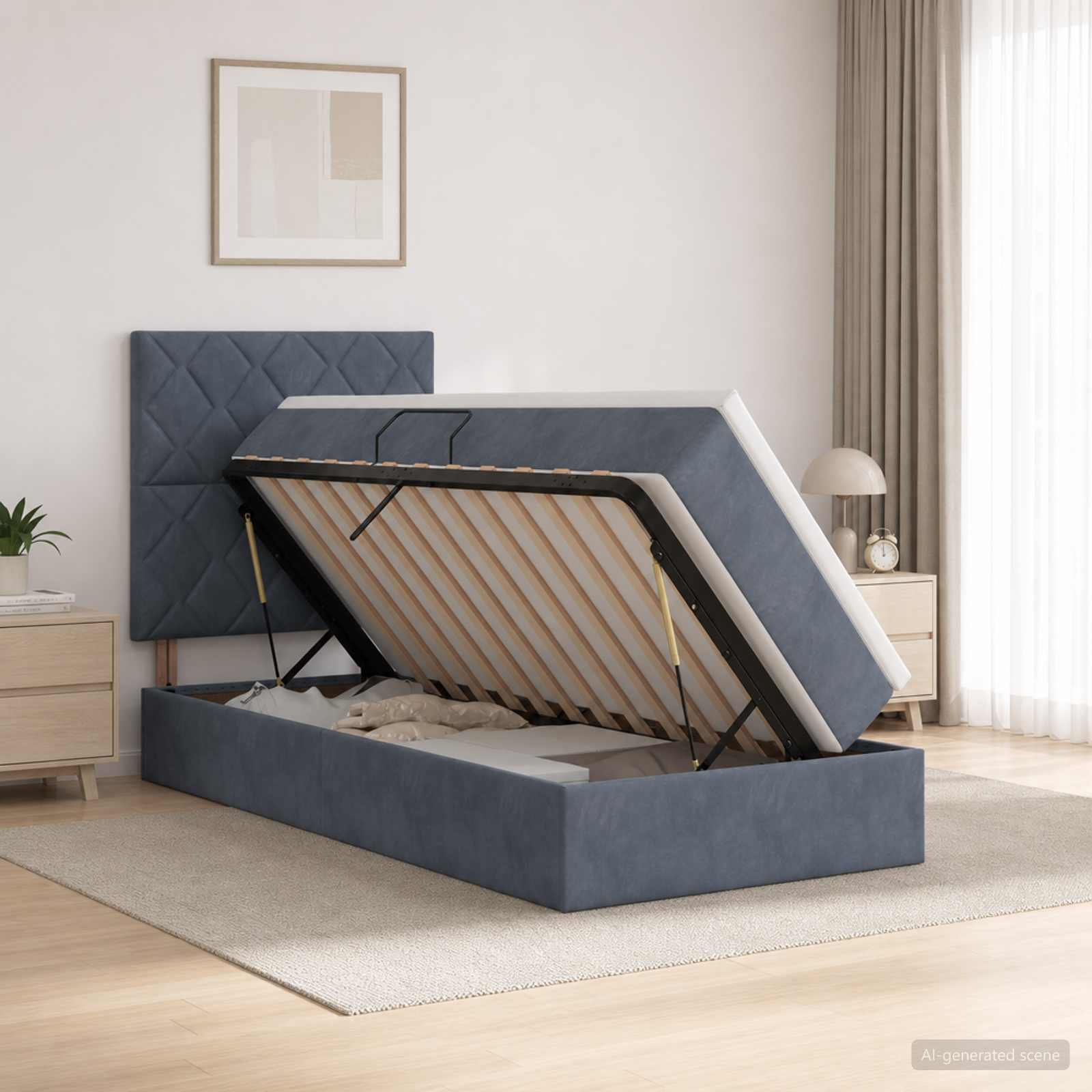 Lit avec rangement et matelas Gris foncé 100 x 200 cm Velours