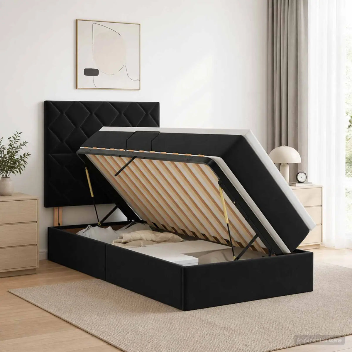 Lit avec rangement et matelas Noir 100 x 200 cm Velours - XIOS