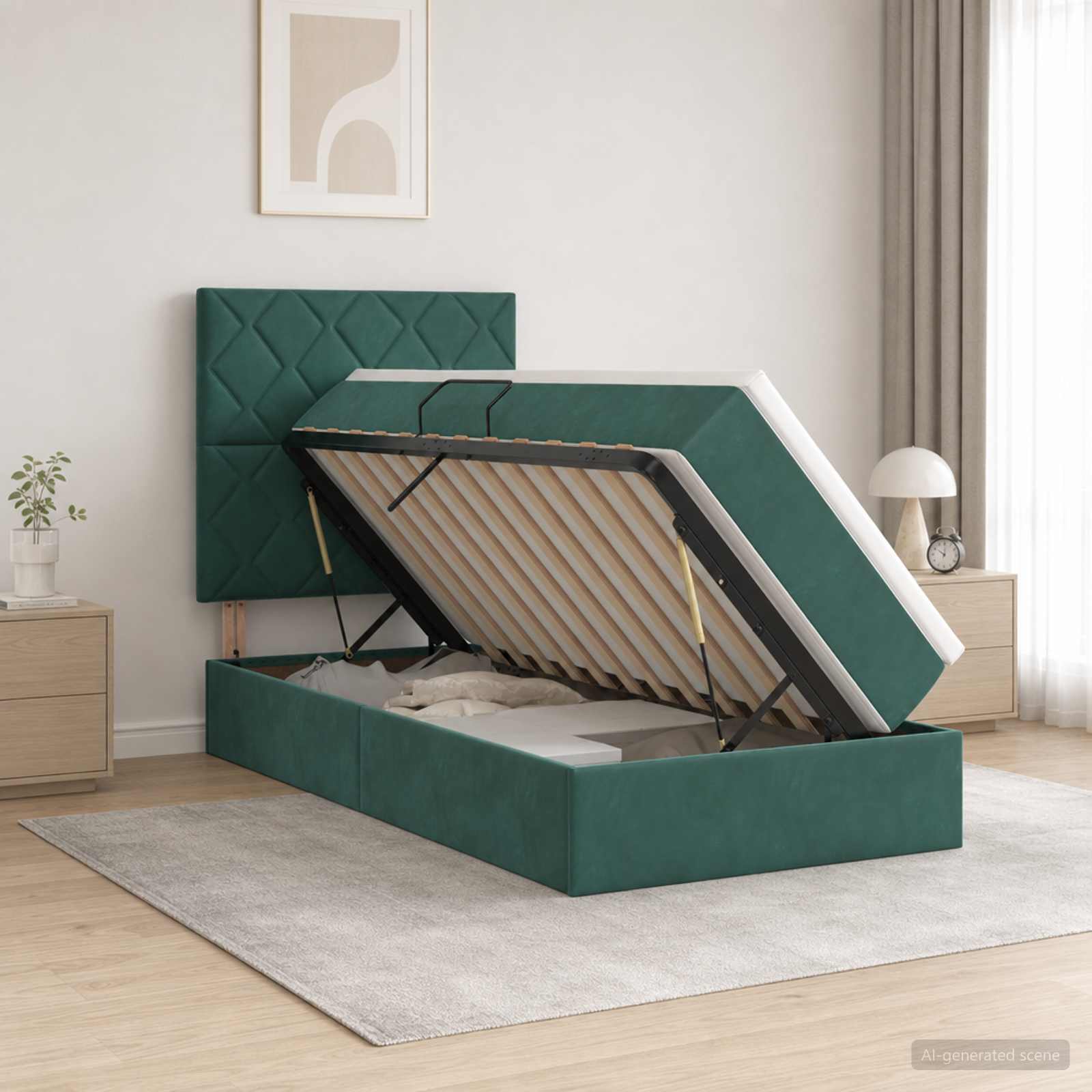 Lit avec rangement et matelas Vert foncé 90 x 190 cm Velours
