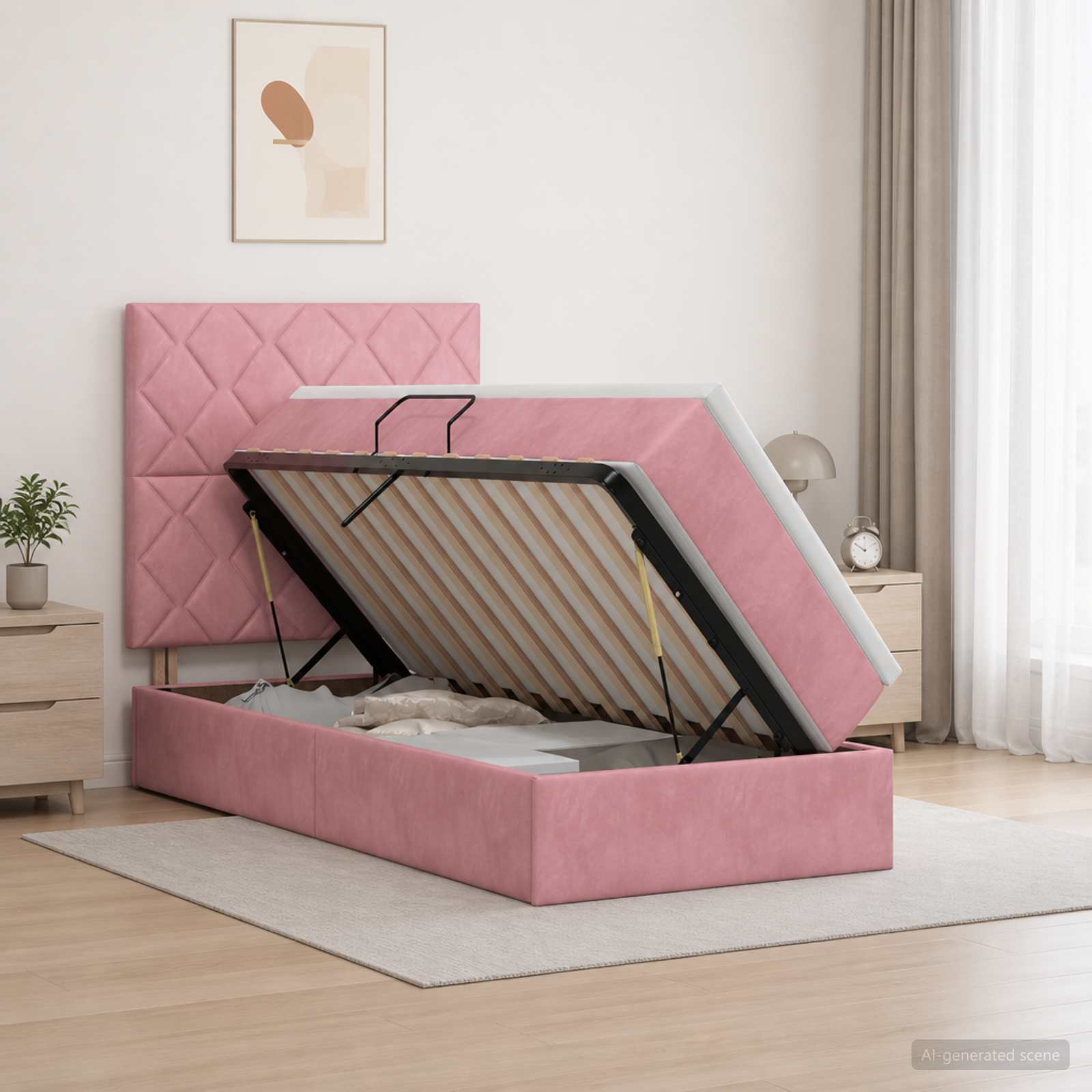 Lit de rangement LED avec matelas Rose 90 x 190 cm Velours