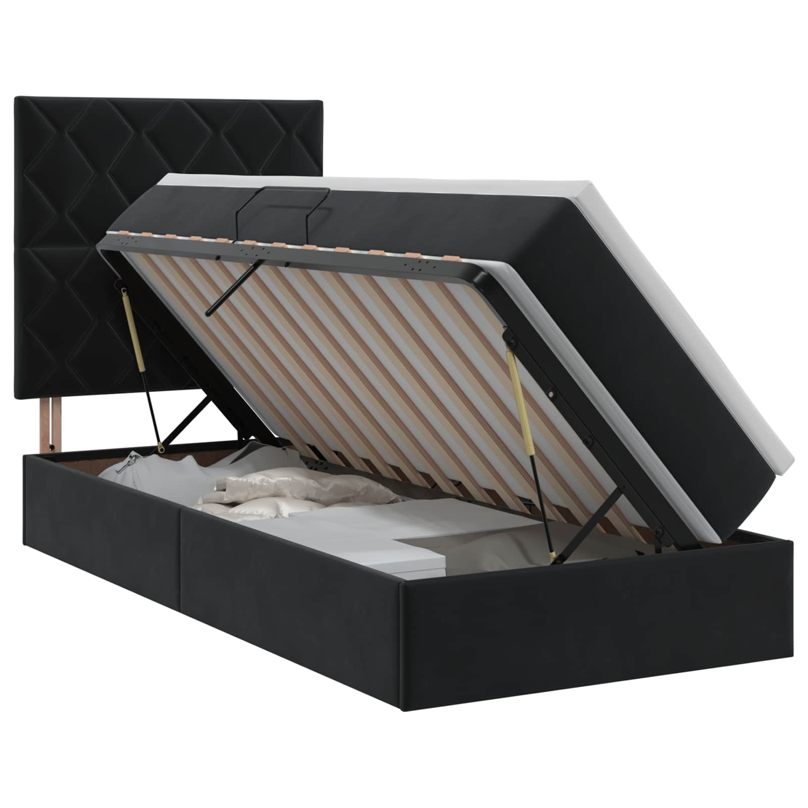 Lit avec rangement et matelas Noir 100 x 200 cm Velours