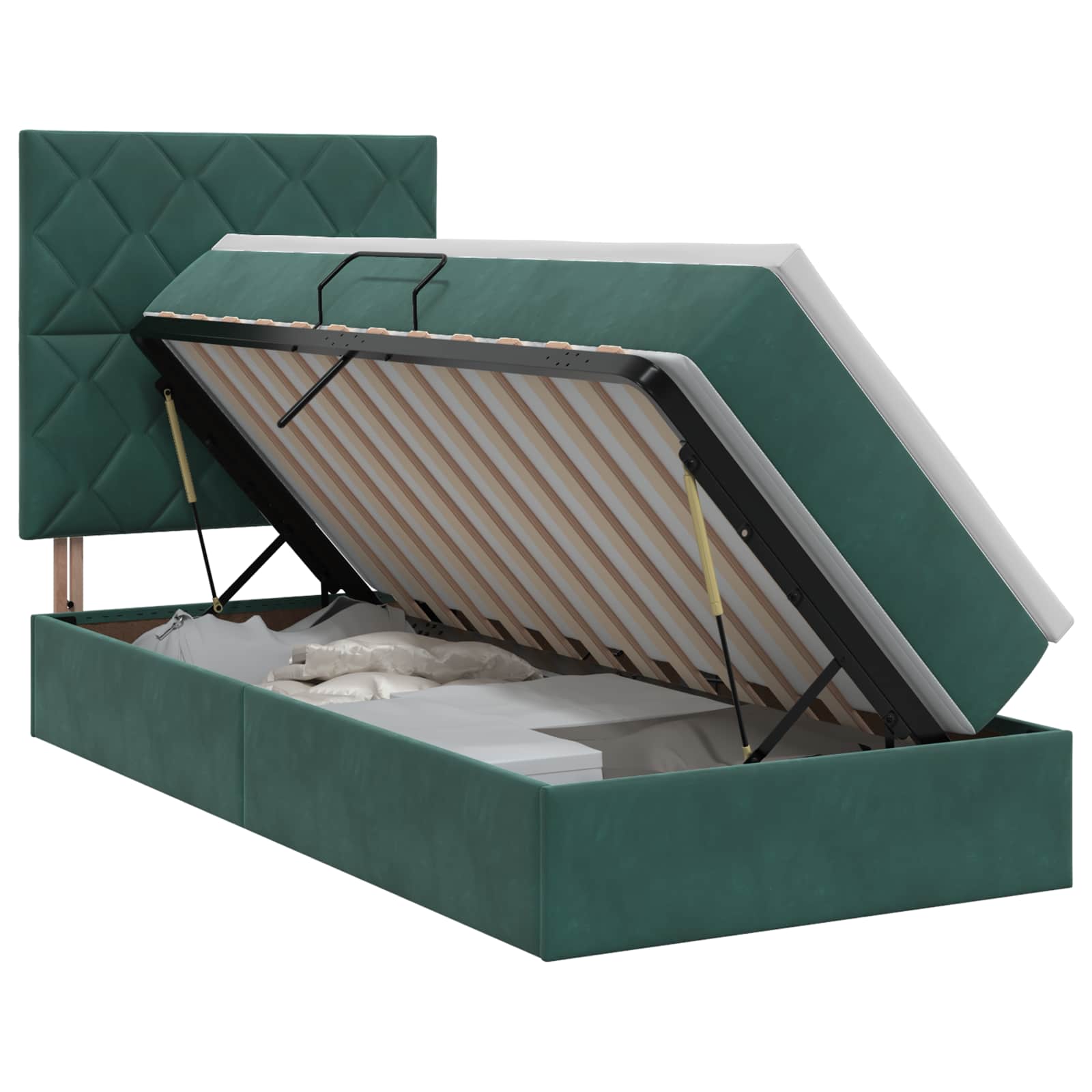 Lit avec rangement et matelas Vert foncé 100 x 200 cm Velours