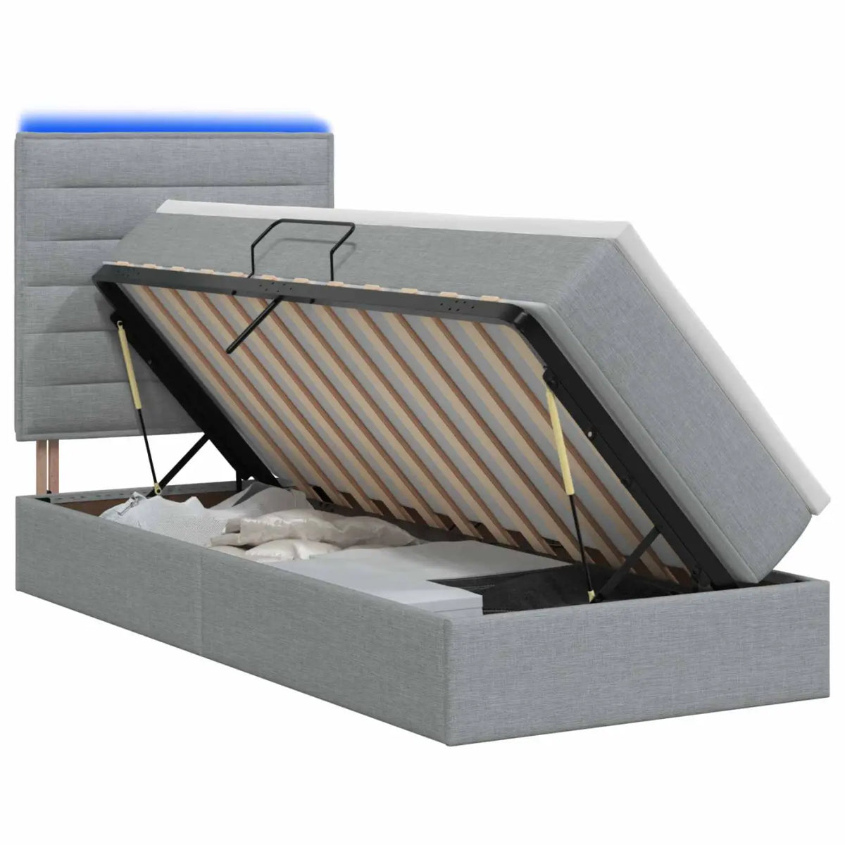 Lit de rangement LED avec matelas Gris clair 90 x 190 cm Tissu - XIOS