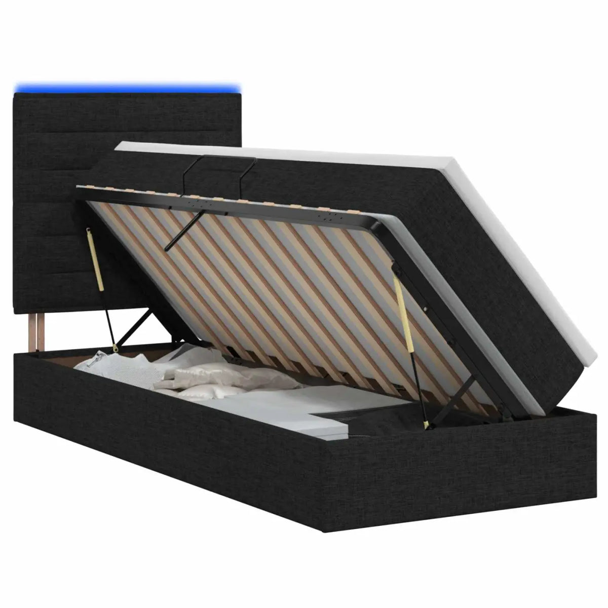 Lit de rangement LED avec matelas Noir 90 x 190 cm Tissu - XIOS