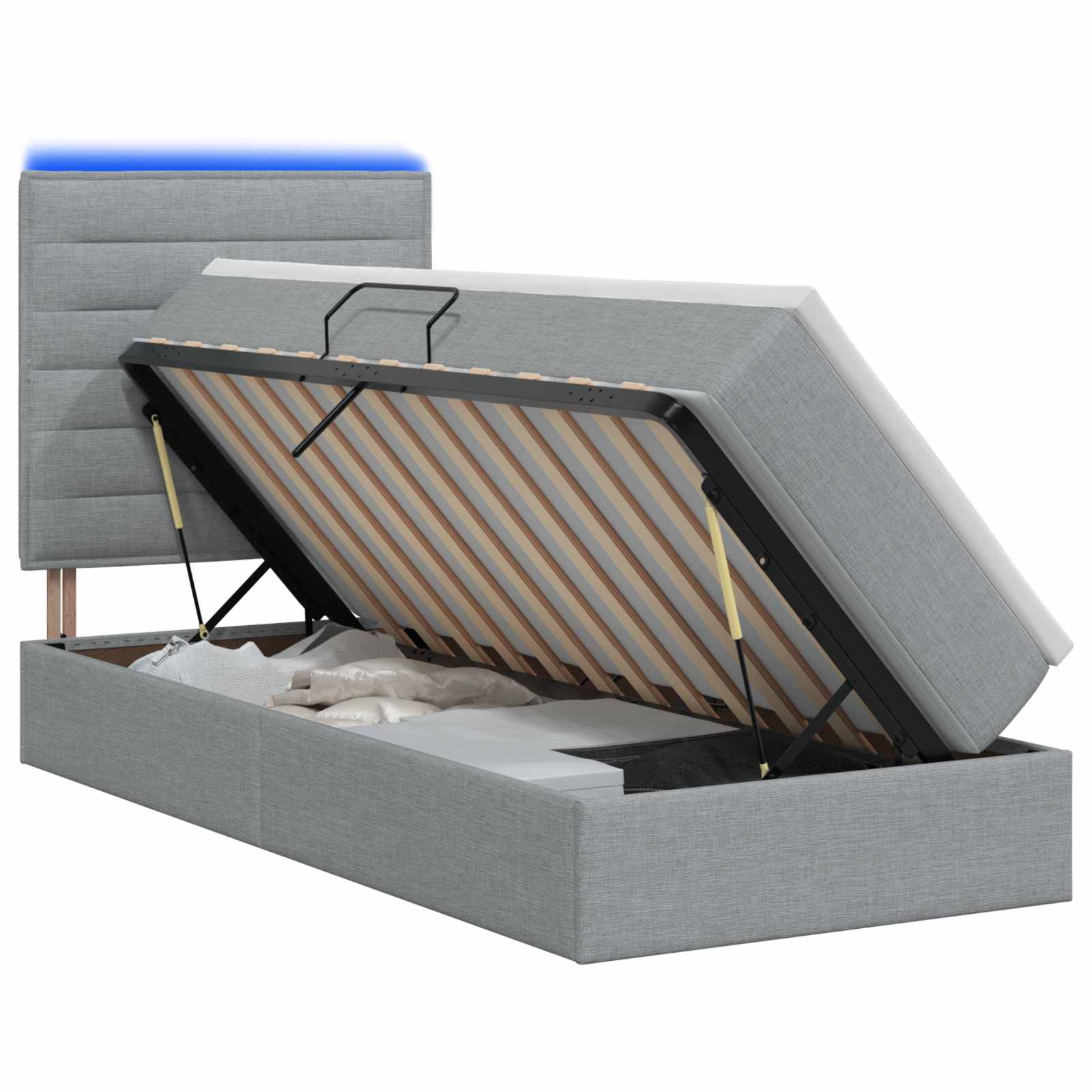 Lit de rangement LED avec matelas Gris clair 100 x 200 cm Tissu