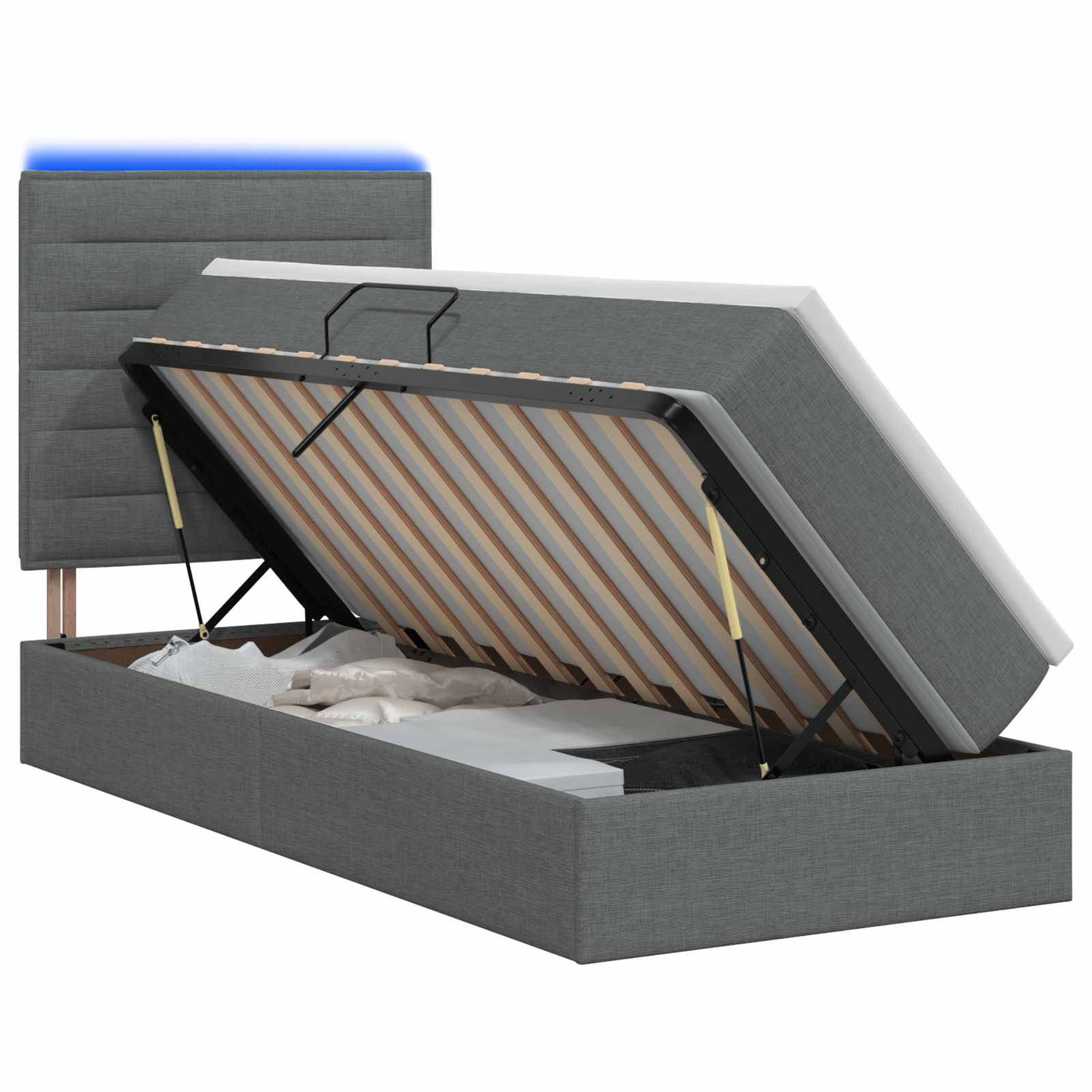 Lit de rangement LED avec matelas Gris foncé 100 x 200 cm Tissu