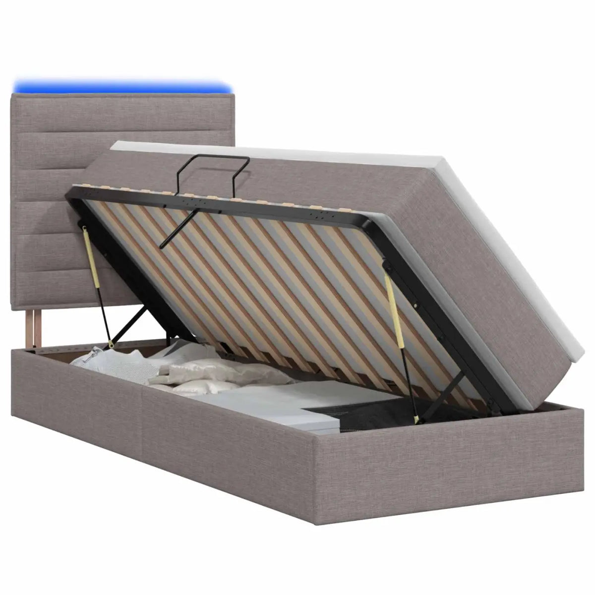 Lit de rangement LED avec matelas Taupe 100 x 200 cm Tissu - XIOS