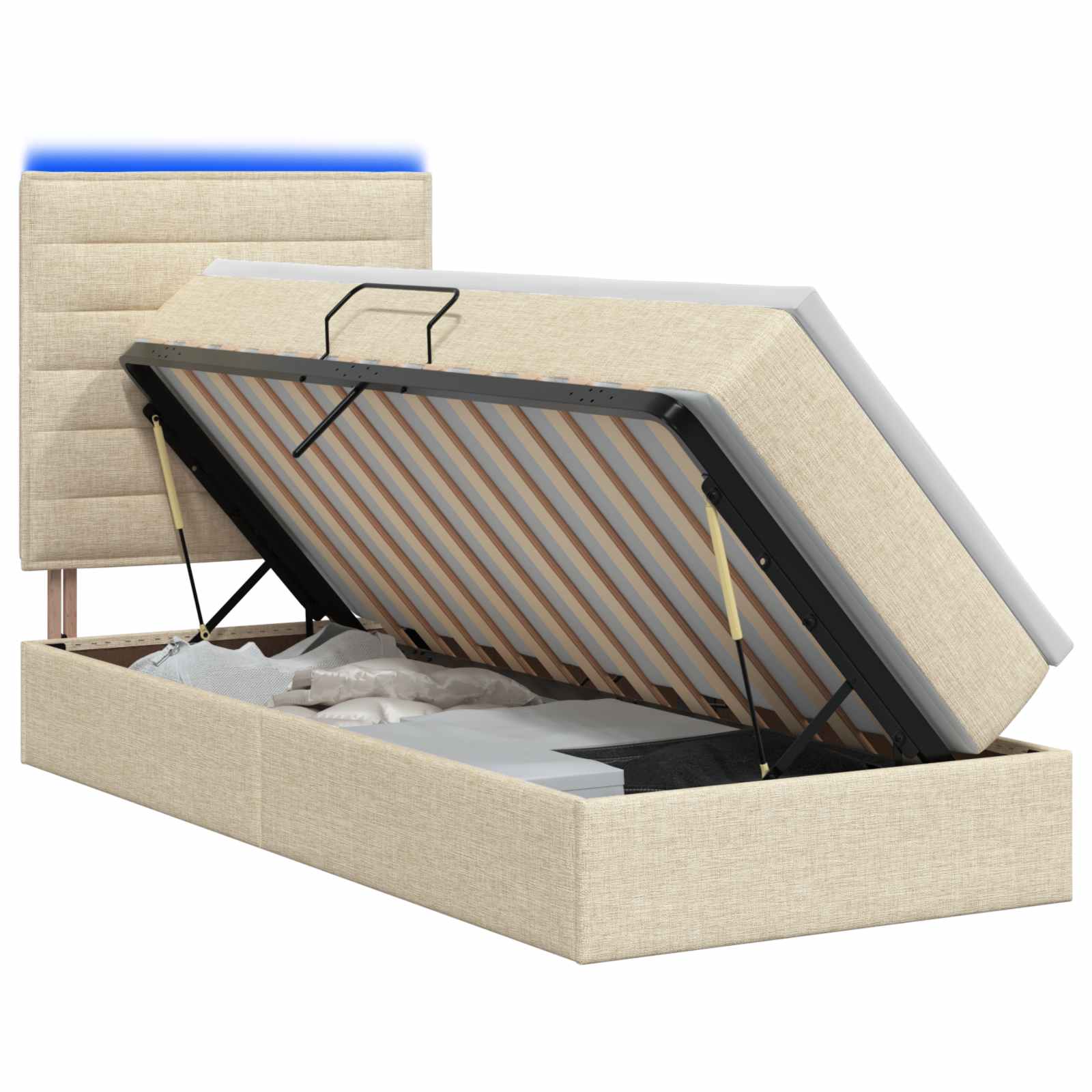 Lit de rangement LED avec matelas Crème 100 x 200 cm Tissu