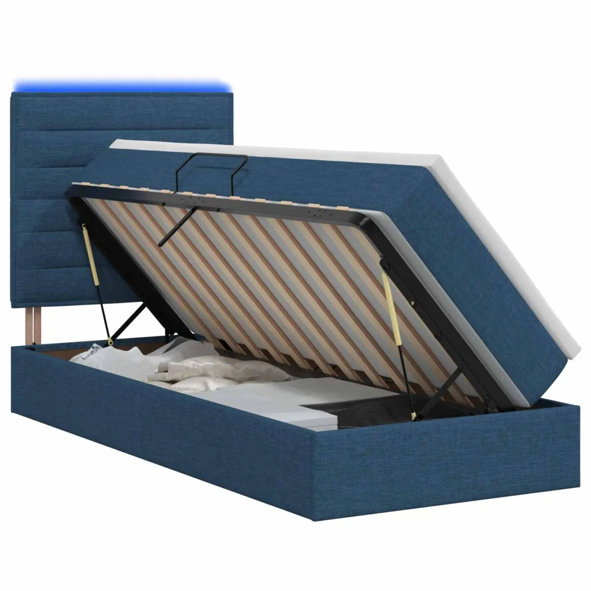 Lit de rangement LED avec matelas Bleu 100 x 200 cm Tissu - XIOS