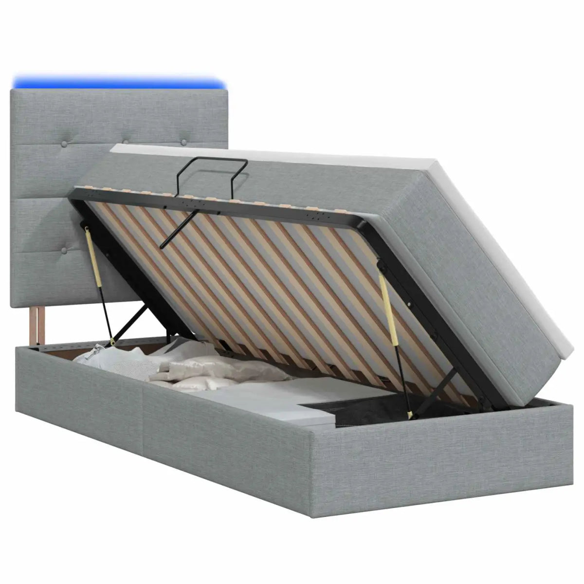 Lit de rangement LED avec matelas Gris clair 90 x 190 cm Tissu - XIOS