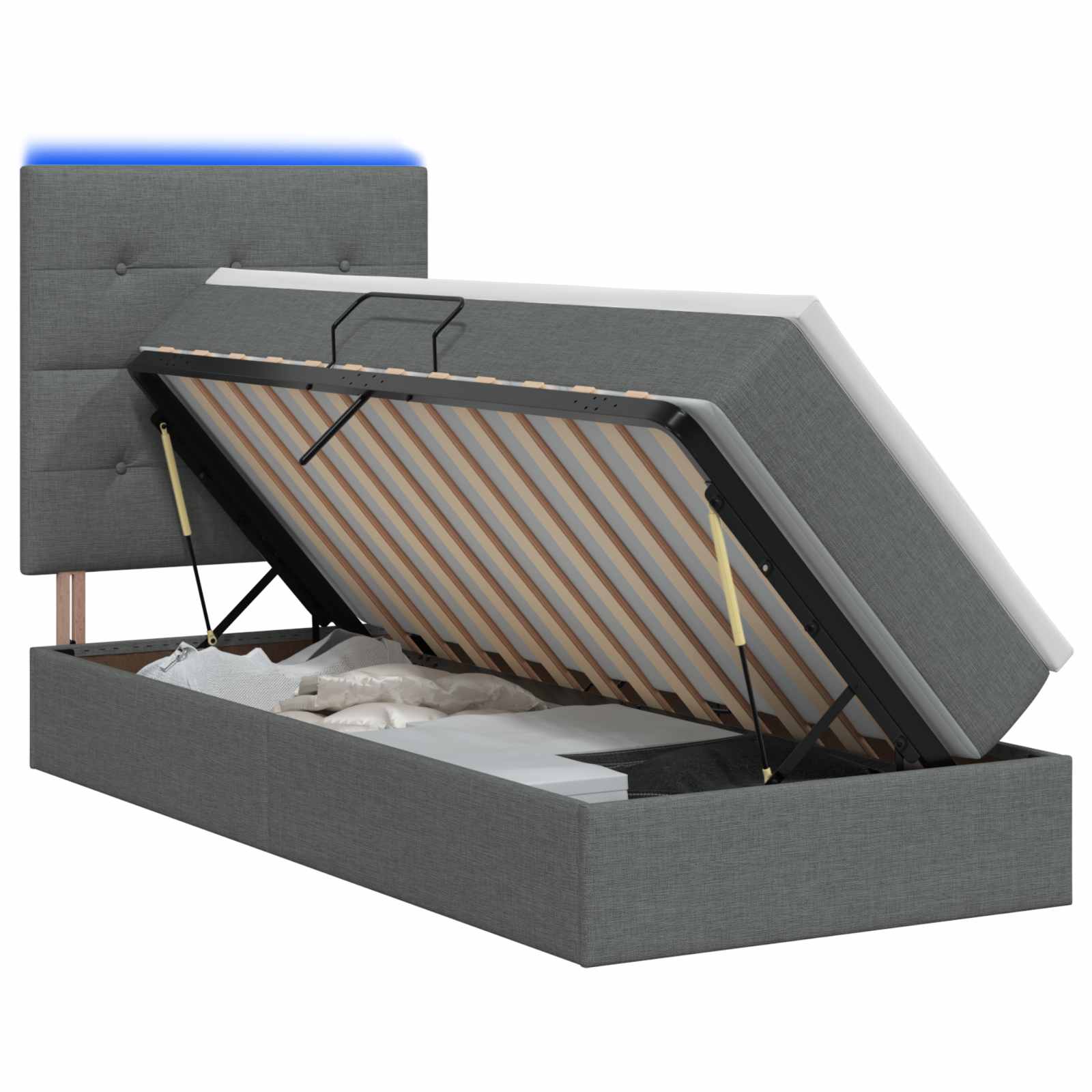 Lit de rangement LED avec matelas Gris foncé 90 x 190 cm Tissu
