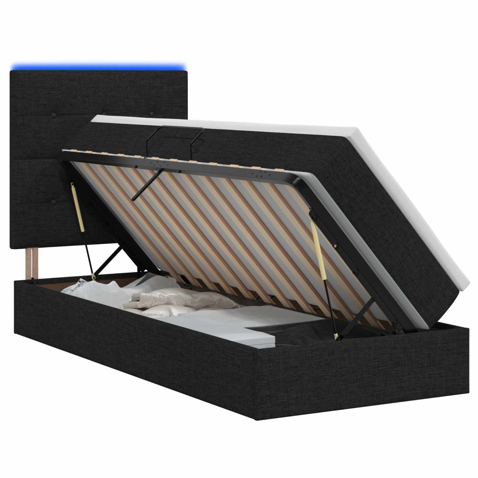 Lit de rangement LED avec matelas Noir 90 x 200 cm Tissu - XIOS