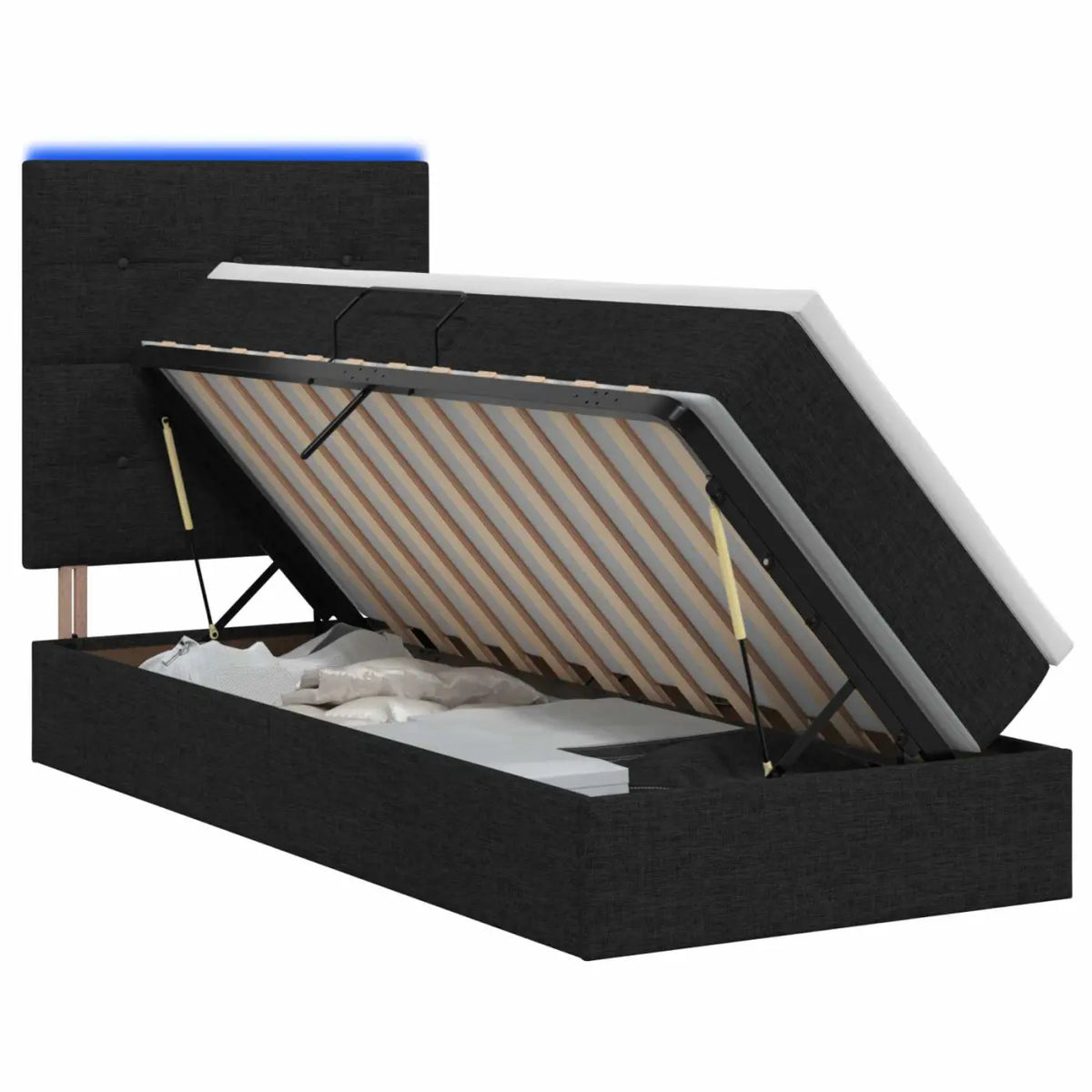 Lit de rangement LED avec matelas Noir 90 x 200 cm Tissu - XIOS