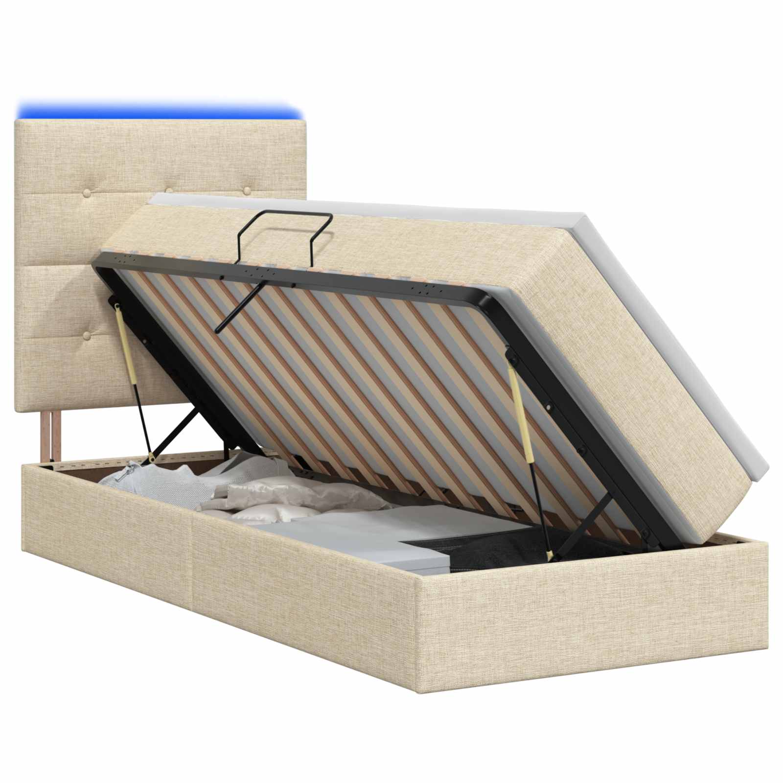 Lit de rangement LED avec matelas Crème 90 x 200 cm Tissu - XIOS