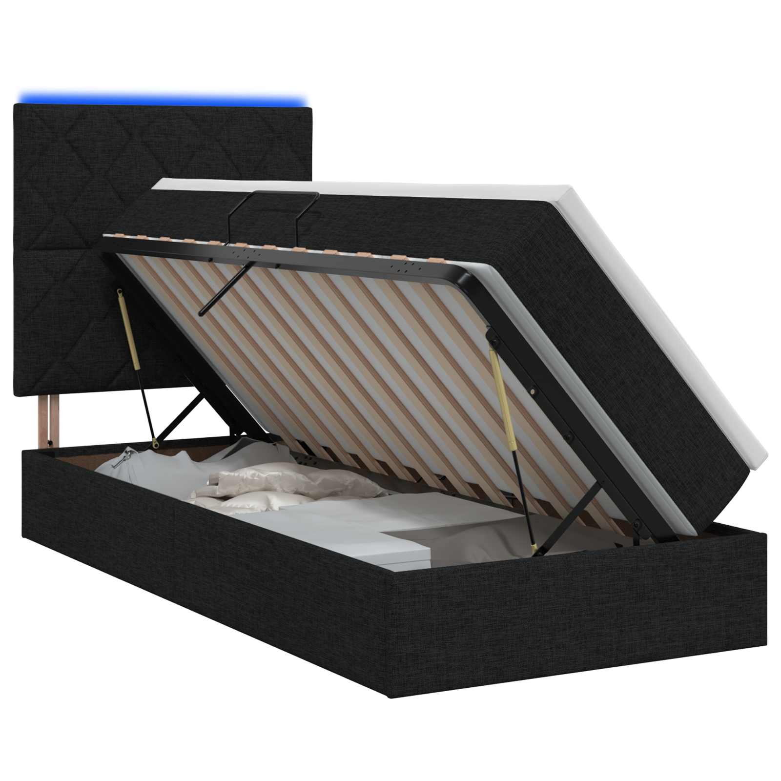 Lit de rangement LED avec matelas Noir 100 x 200 cm Tissu - XIOS