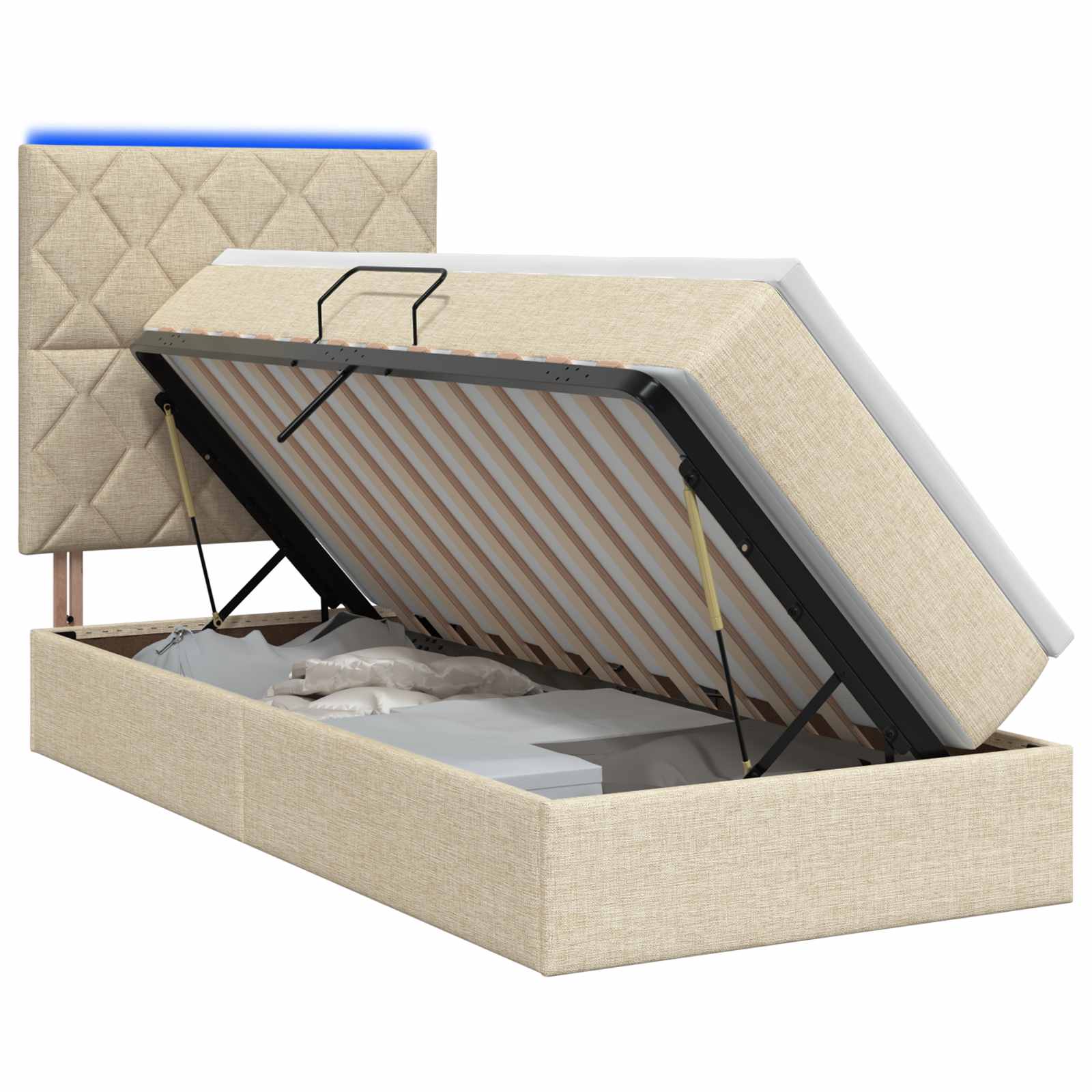 Lit de rangement LED avec matelas Crème 100 x 200 cm Tissu