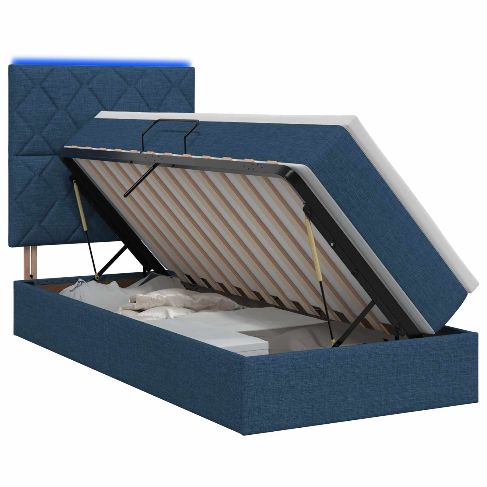 Lit de rangement LED avec matelas Bleu 100 x 200 cm Tissu - XIOS
