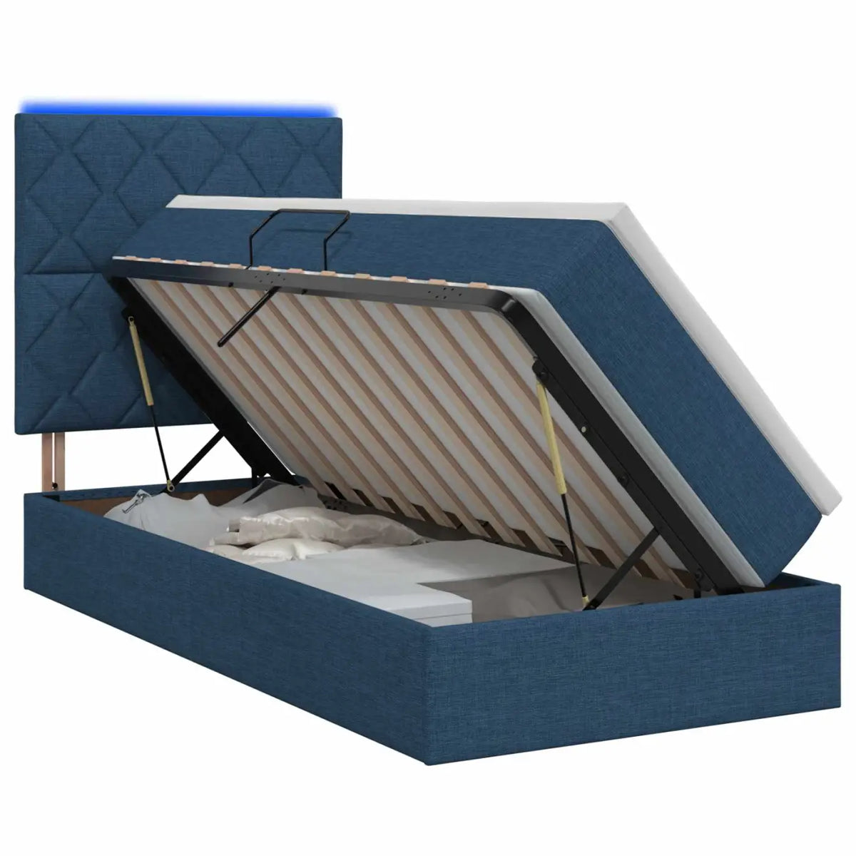 Lit de rangement LED avec matelas Bleu 100 x 200 cm Tissu - XIOS