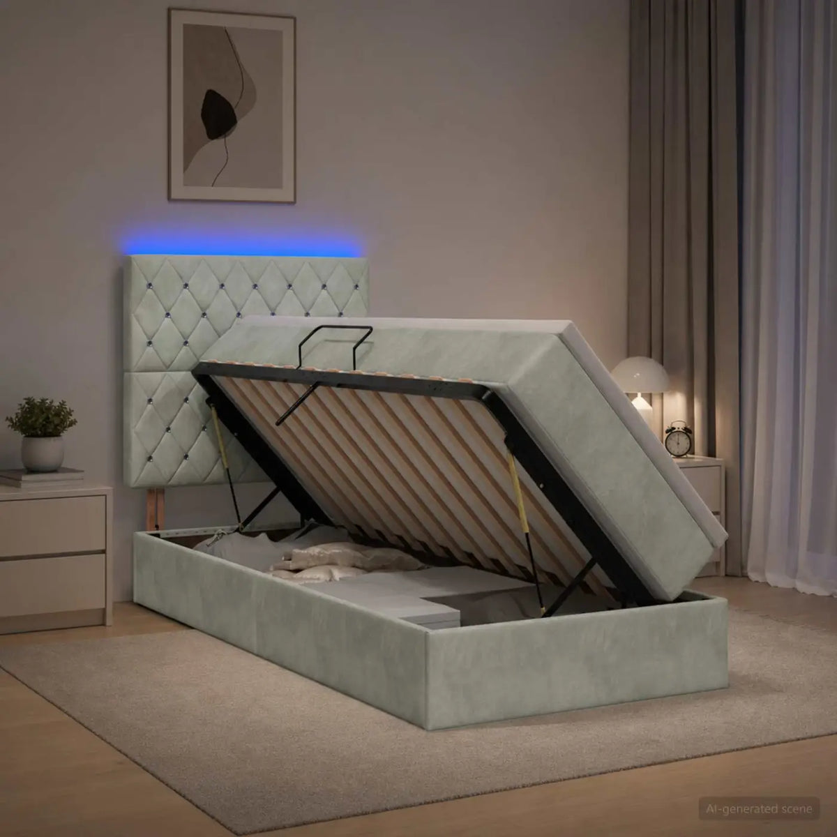 Lit de rangement LED avec matelas Gris clair 100 x 200 cm - XIOS