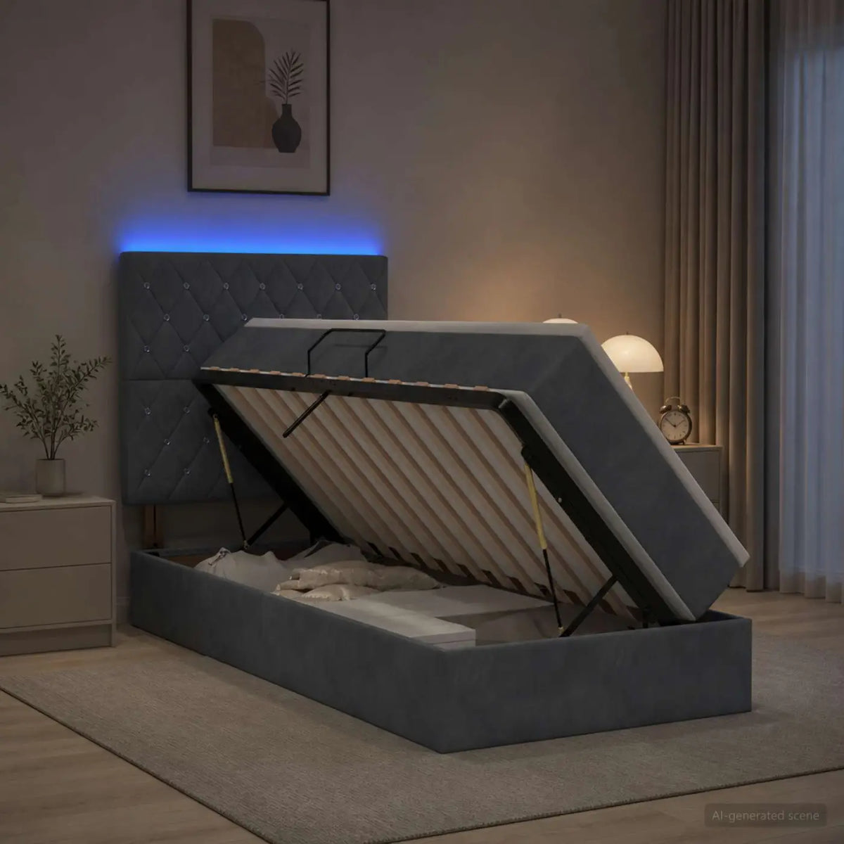 Lit de rangement LED avec matelas Gris foncé 100 x 200 cm - XIOS