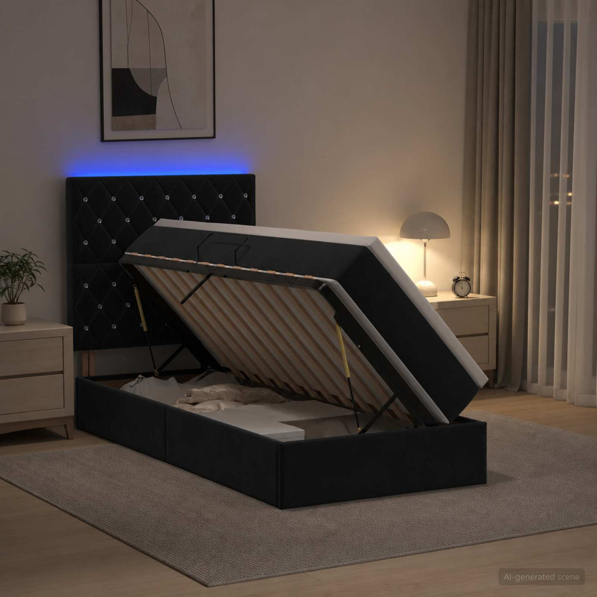 Lit de rangement LED avec matelas Noir 90 x 200 cm Velours - XIOS Store SNC