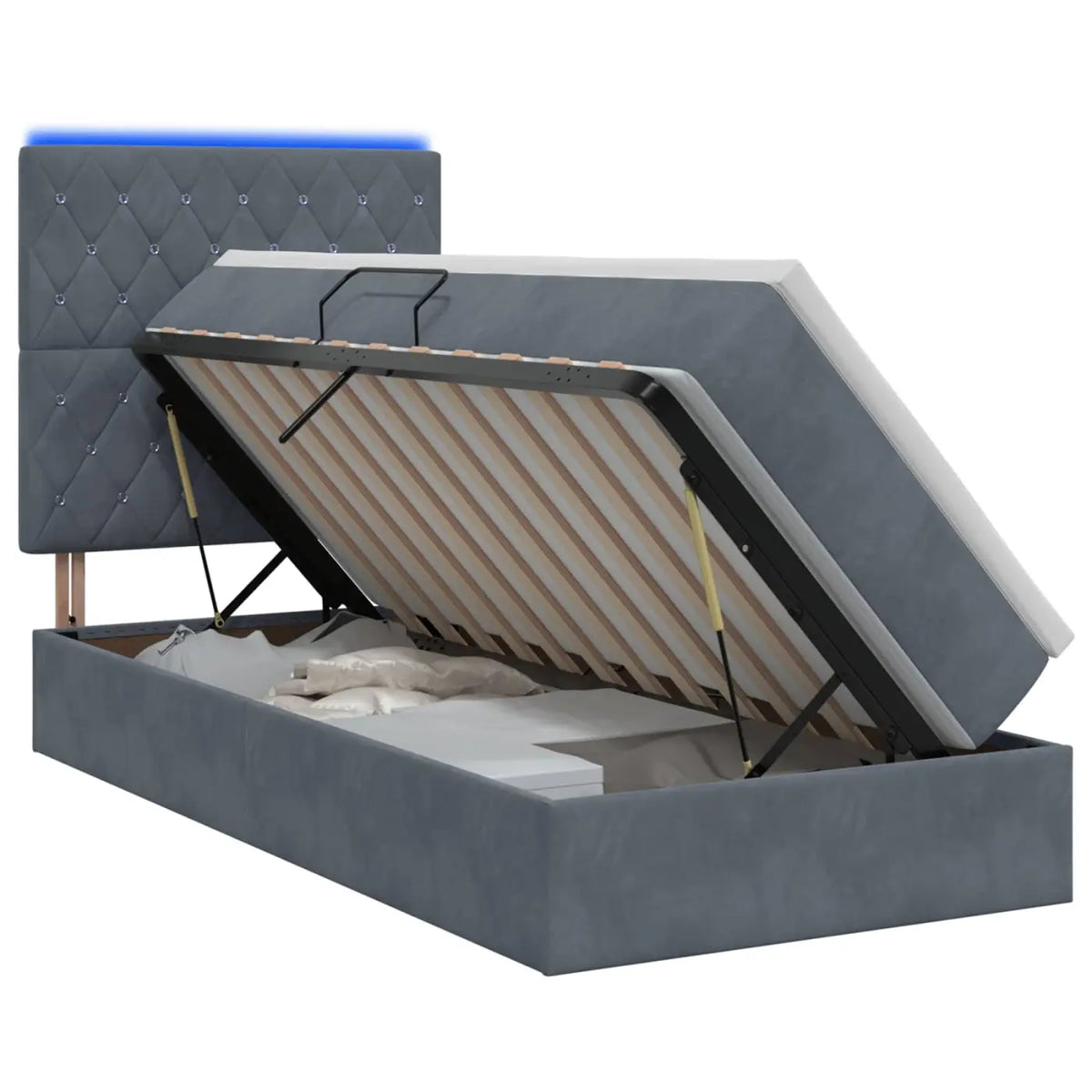 Lit de rangement LED avec matelas Gris foncé 90 x 200 cm - XIOS