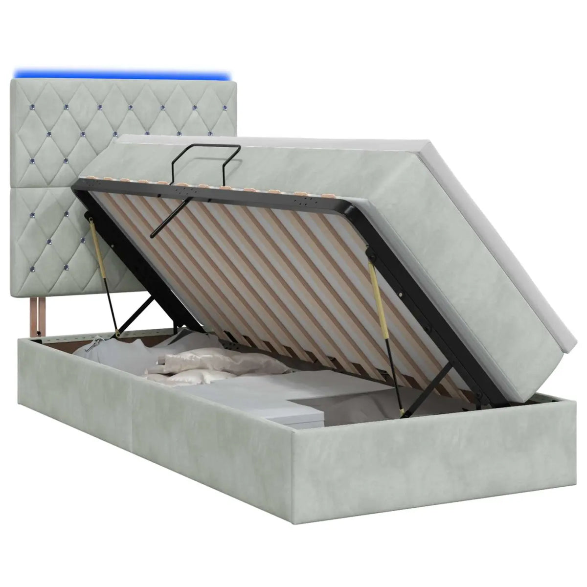Lit de rangement LED avec matelas Gris clair 100 x 200 cm - XIOS