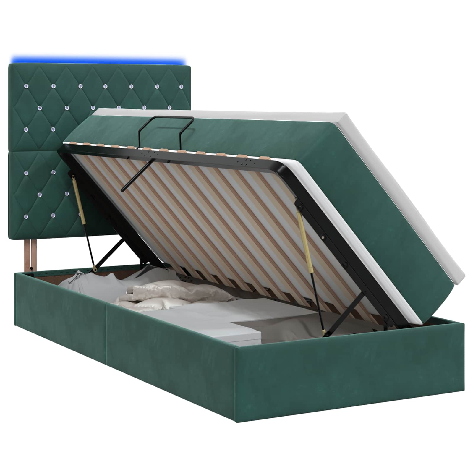 Lit de rangement LED avec matelas Vert foncé 100 x 200 cm - XIOS