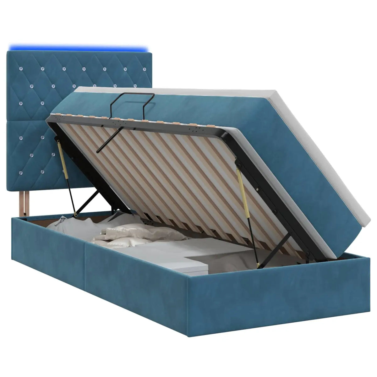 Lit de rangement LED avec matelas Bleu foncé 100 x 200 cm - XIOS
