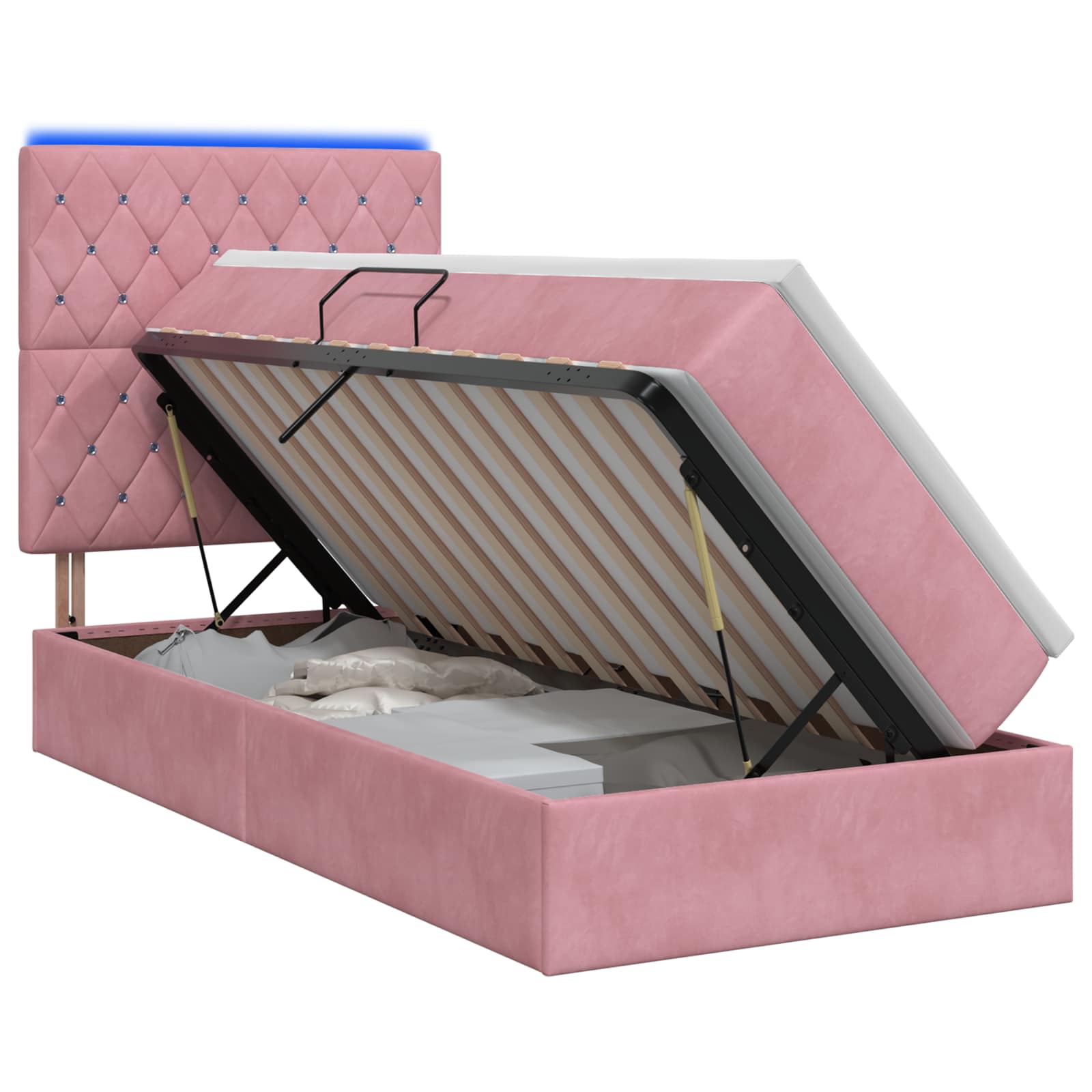 Lit de rangement LED avec matelas Rose 100 x 200 cm Velours - XIOS