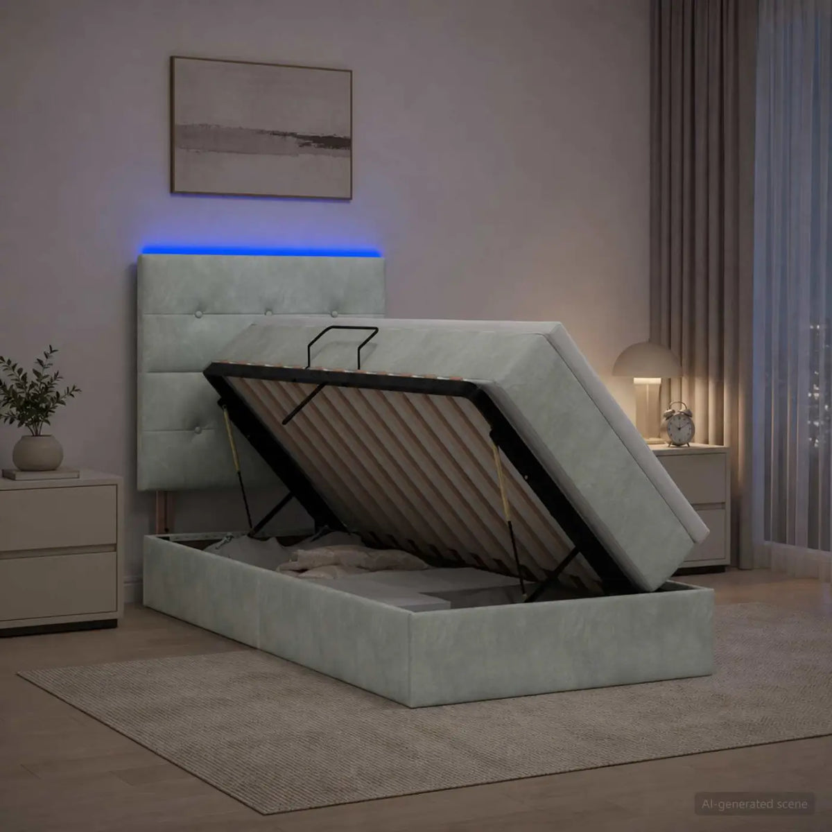 Lit de rangement LED avec matelas Gris clair 100 x 200 cm - XIOS