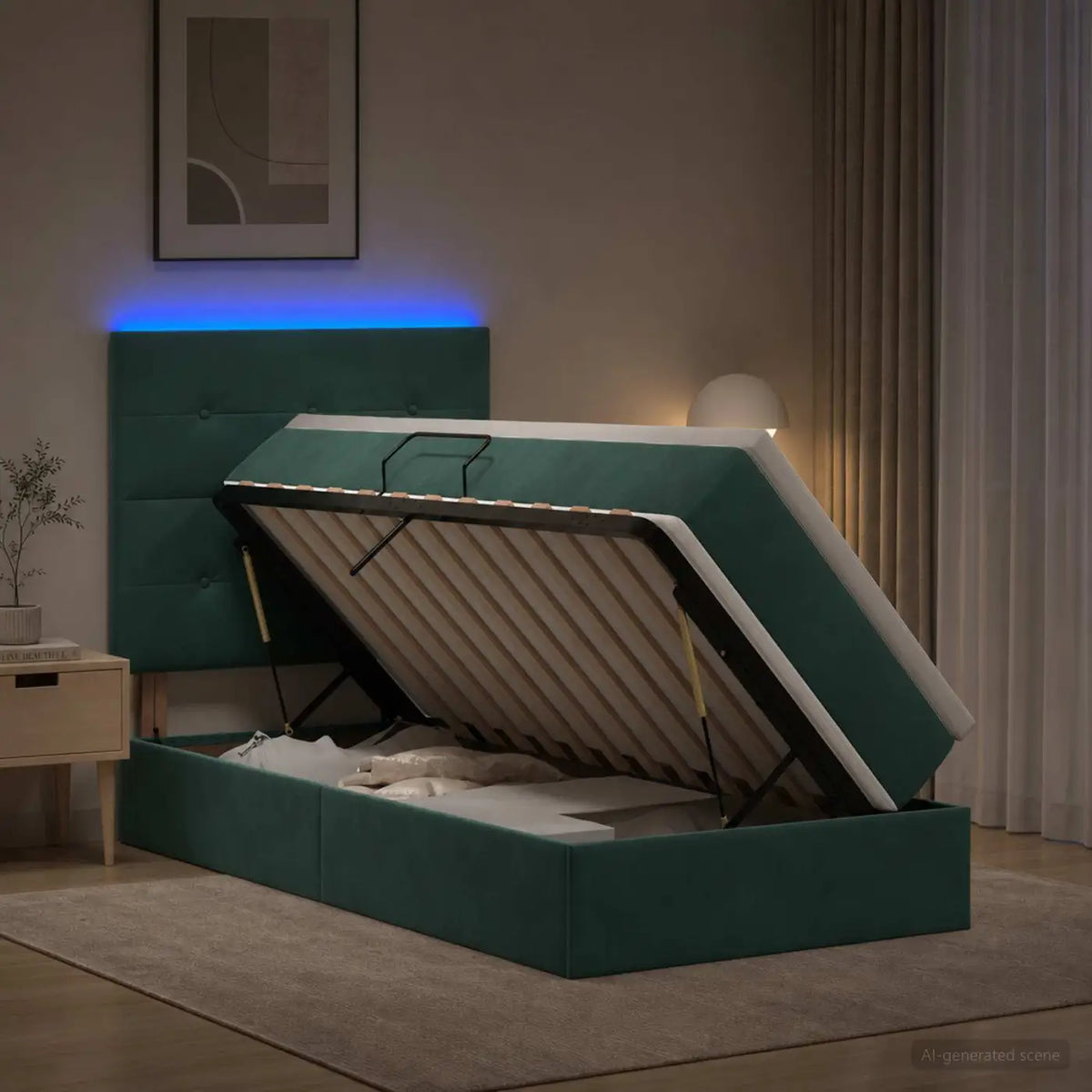 Lit de rangement LED avec matelas Vert foncé 100 x 200 cm - XIOS