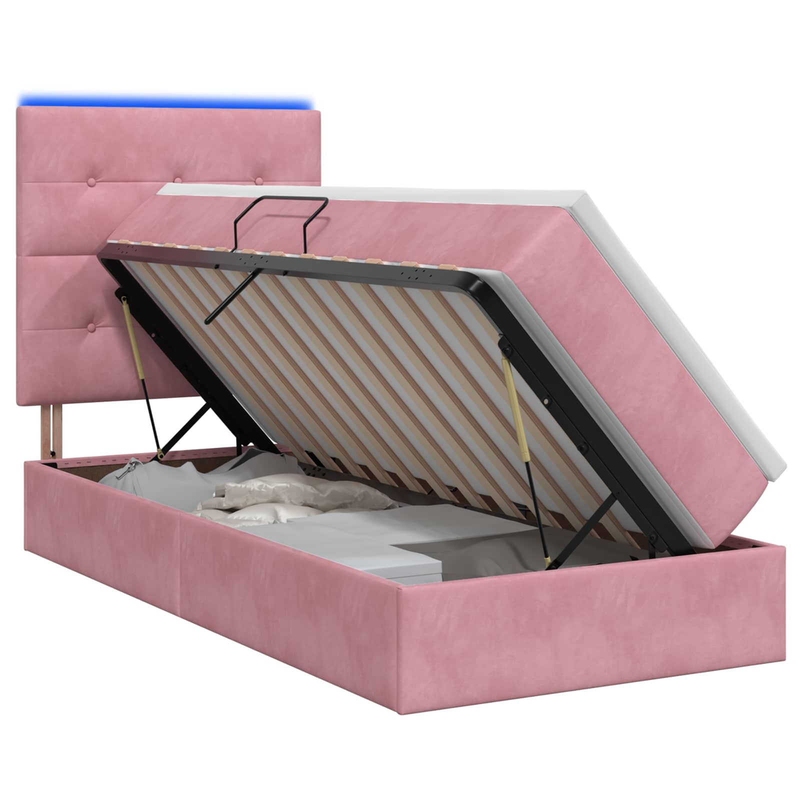 Lit de rangement LED avec matelas Rose 90 x 190 cm Velours